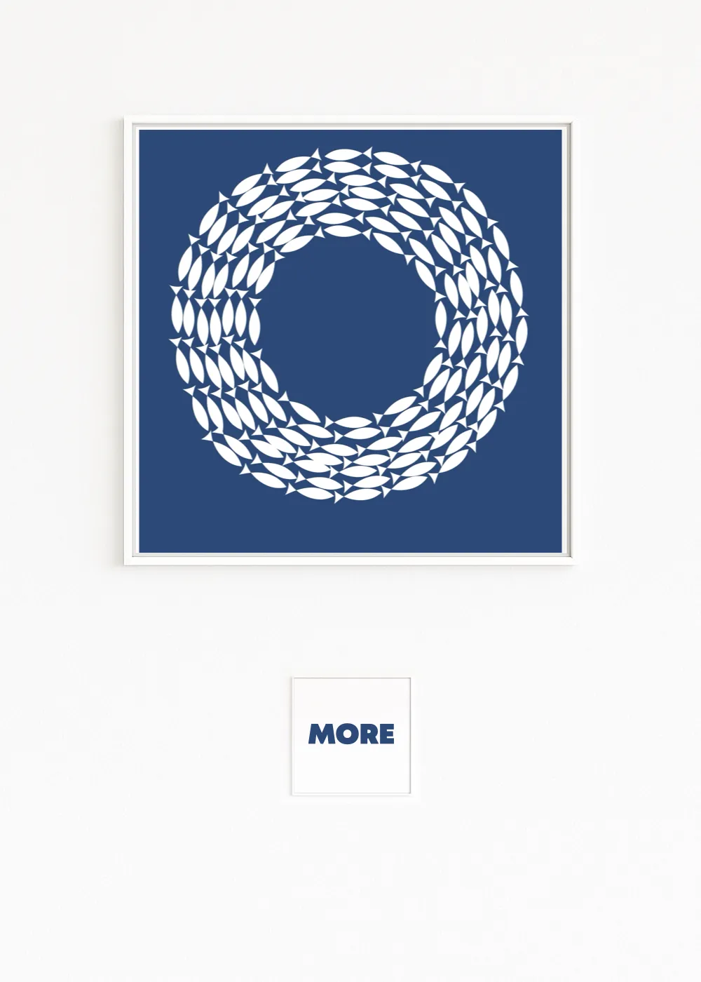 Buy directly from the artist. A fish swarm forms a circle – rhythm and connection. Christof Hintze print. Blue in a Square - 250 plus artworks collection.