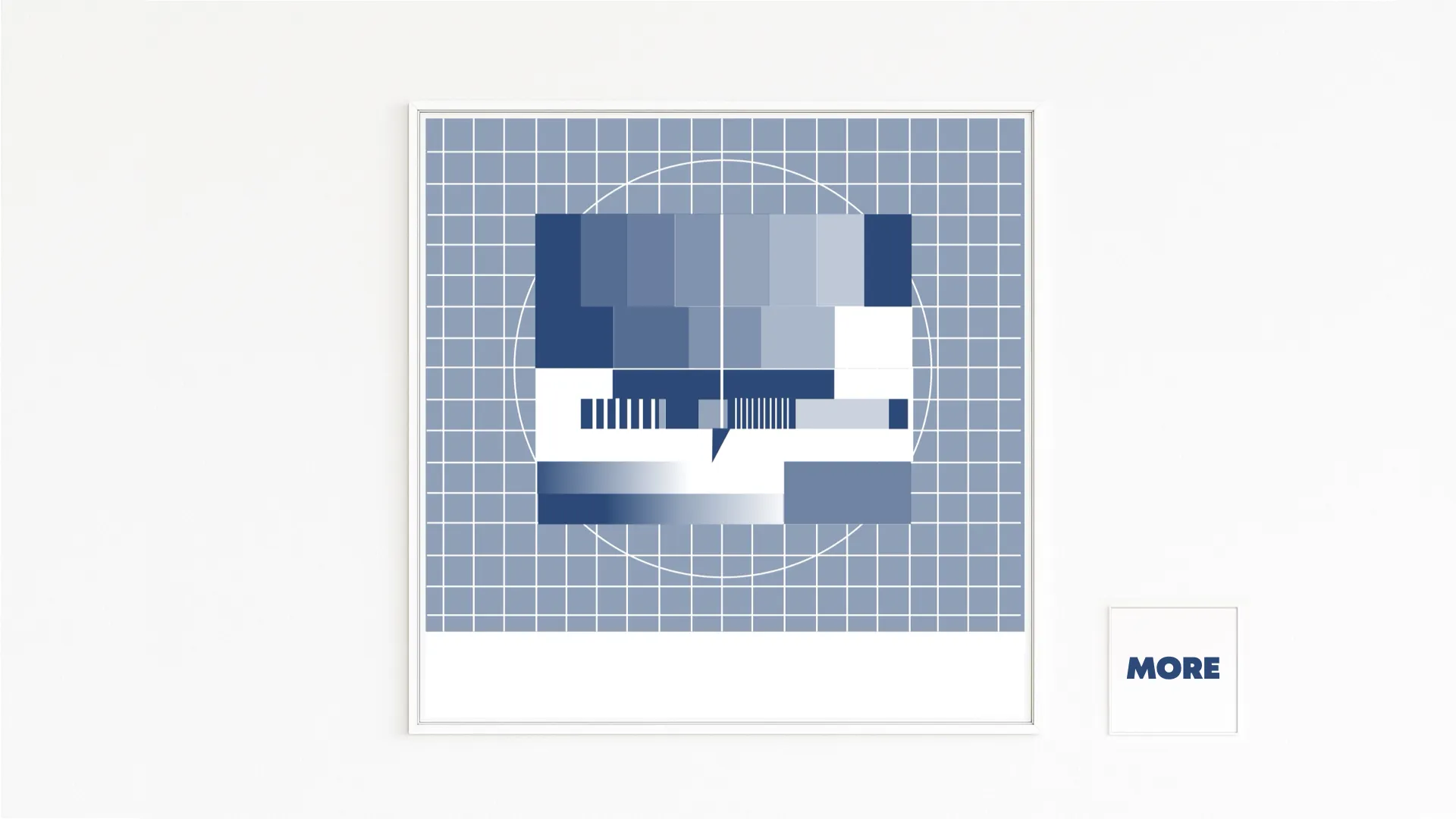 Buy directly from the artist. End of broadcast: TV test pattern reimagined – order and color fields. Christof Hintze print. Blue in a Square - 250 plus artworks collection.