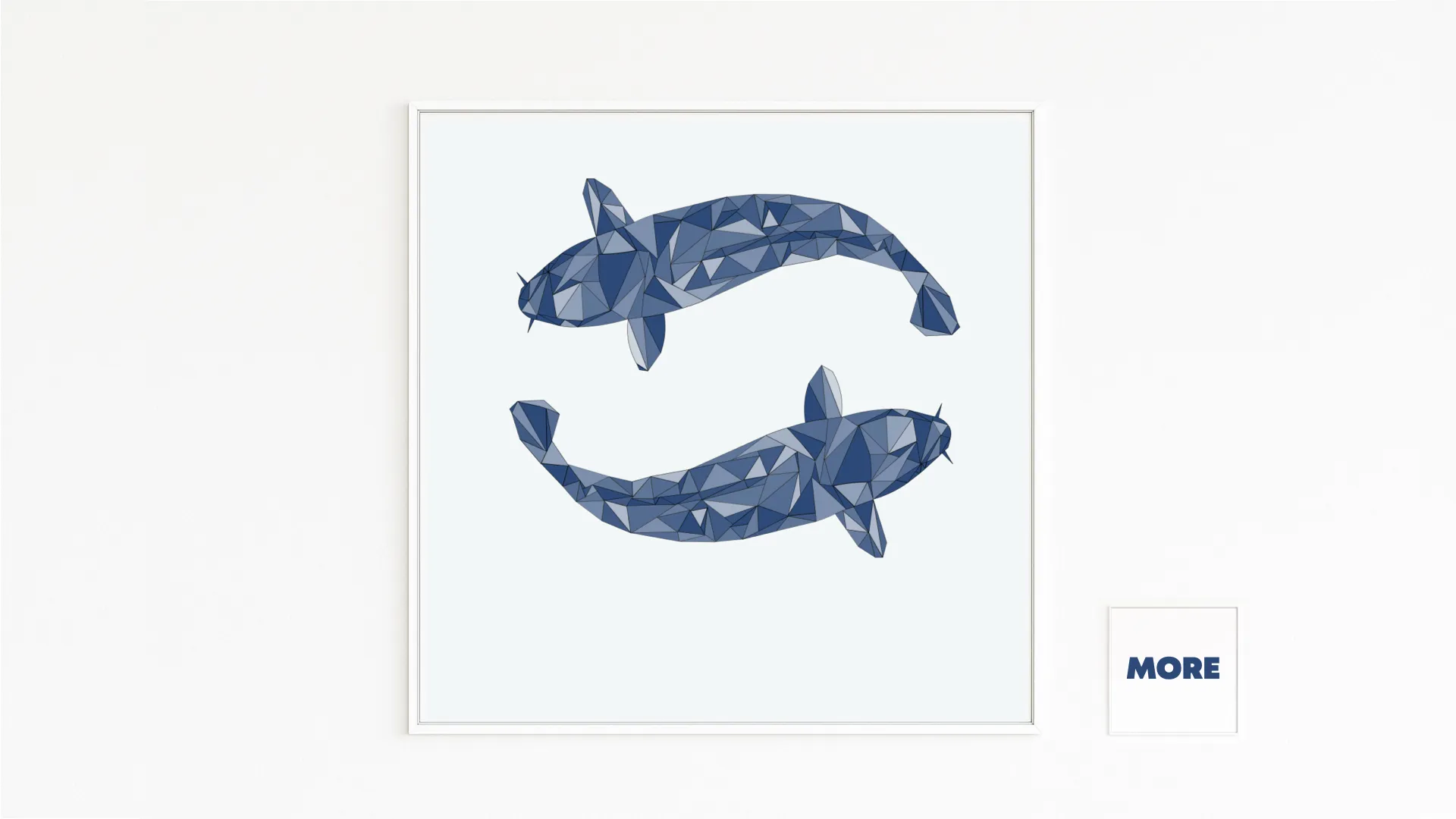 Buy directly from the artist. Two cubistic koi fishes in blue circle in harmony. Christof Hintze print. Blue in a Square - 250 plus artworks collection.