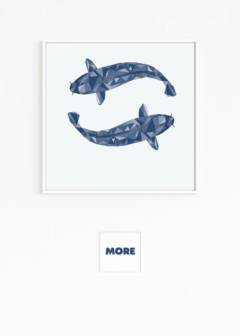 Buy directly from the artist. Two cubistic koi fishes in blue circle in harmony. Christof Hintze print. Blue in a Square - 250 plus artworks collection.
