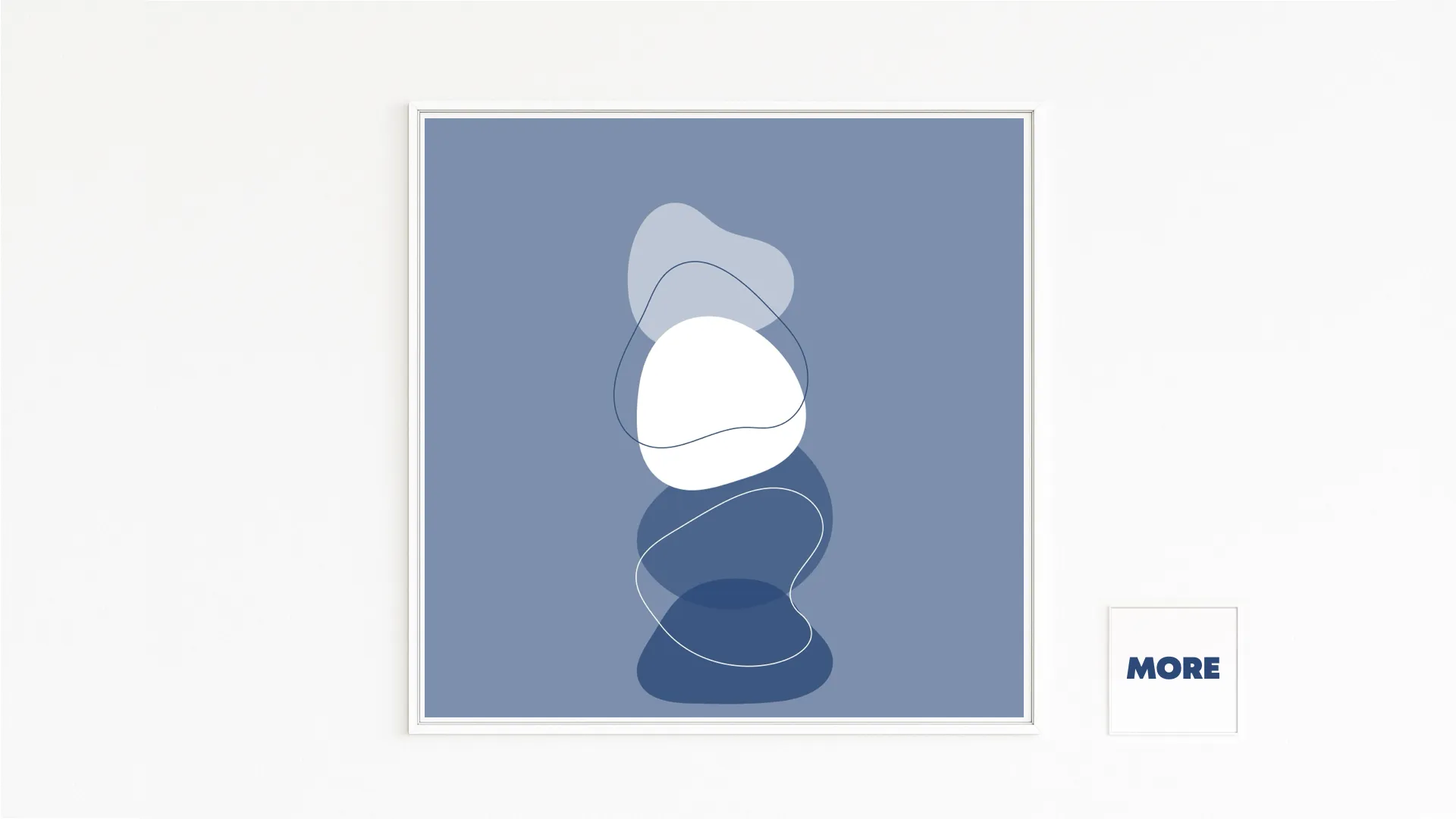 Buy directly from the artist. Balance: Balancing forms in blue and white – meditative calm. Christof Hintze print. Blue in a Square - 250 plus artworks collection.
