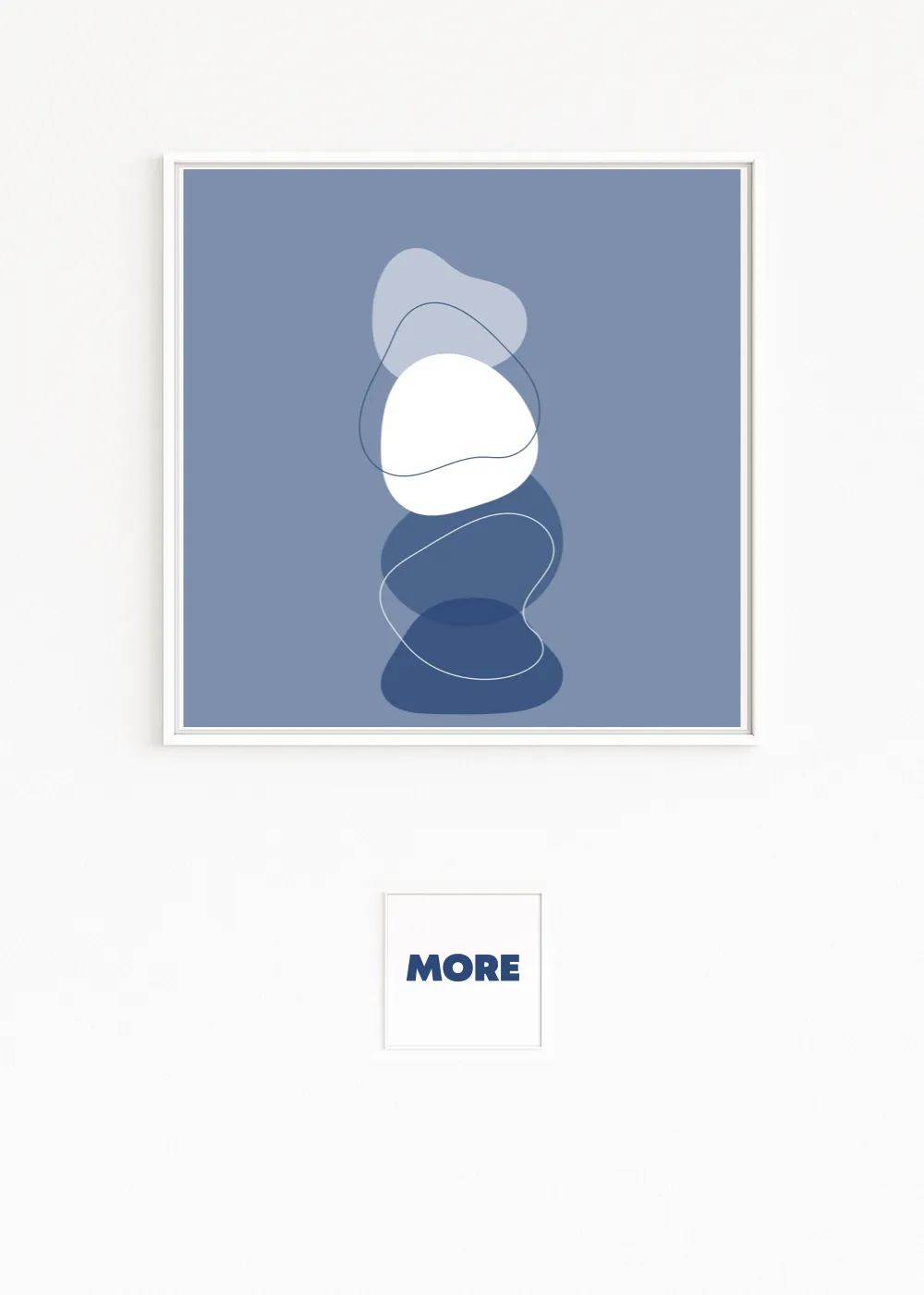 Buy directly from the artist. Balance: Balancing forms in blue and white – meditative calm. Christof Hintze print. Blue in a Square - 250 plus artworks collection.