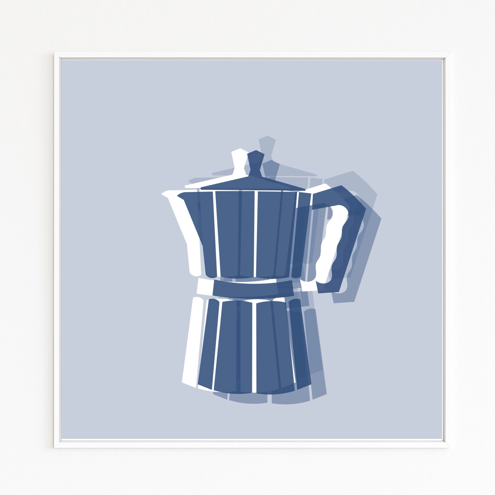 Buy directly from the artist. Bialetti: Italian flair – moka pot reduced to the essentials. Christof Hintze print. Blue in a Square - 250 plus artworks collection.