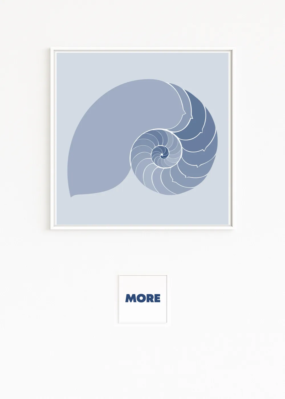 Buy directly from the artist. A spiral of nature – the nautilus shell stands for harmony. Christof Hintze print. Blue in a Square - 250 plus artworks collection.