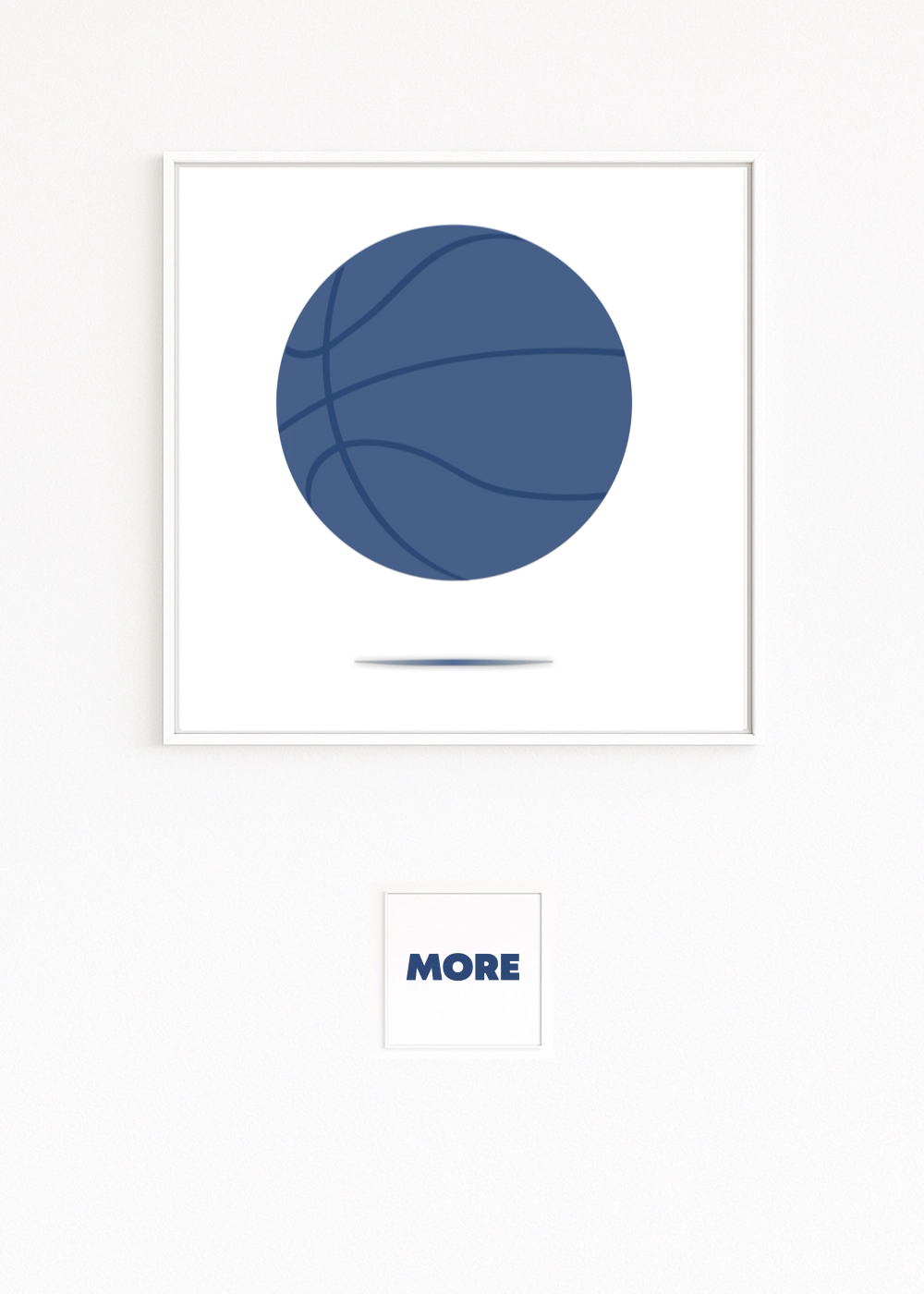 CHAMPION shows a floating, abstract basketball in deep blue on white. A fine shadow and clear lines— a minimalist symbol of triumph, team spirit, and athletic excellence.