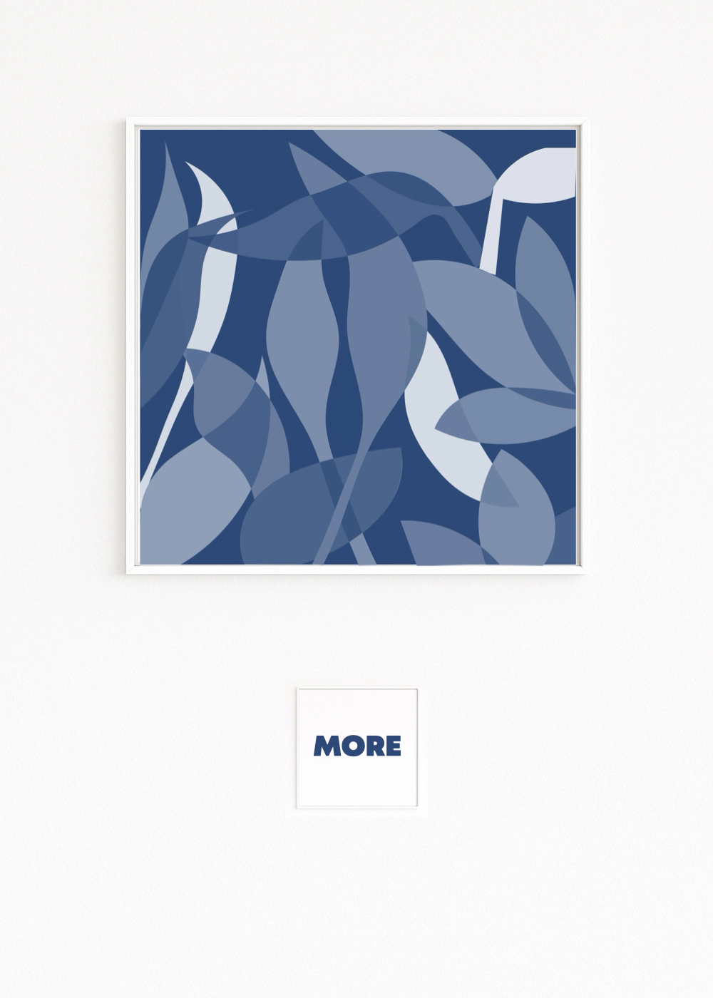 JUNGLE presents gently curved, transparent leaves in blue tones. Overlays create depth and a quiet play of light and shadow—calm and motion at once.