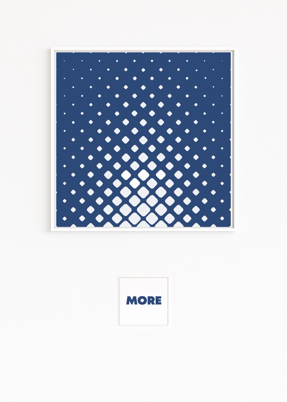 REFLECTION shows bright squares rising from deep blue. From small to large, the grid condenses and opens again—a quiet play of rhythm, perspective, and reflection.