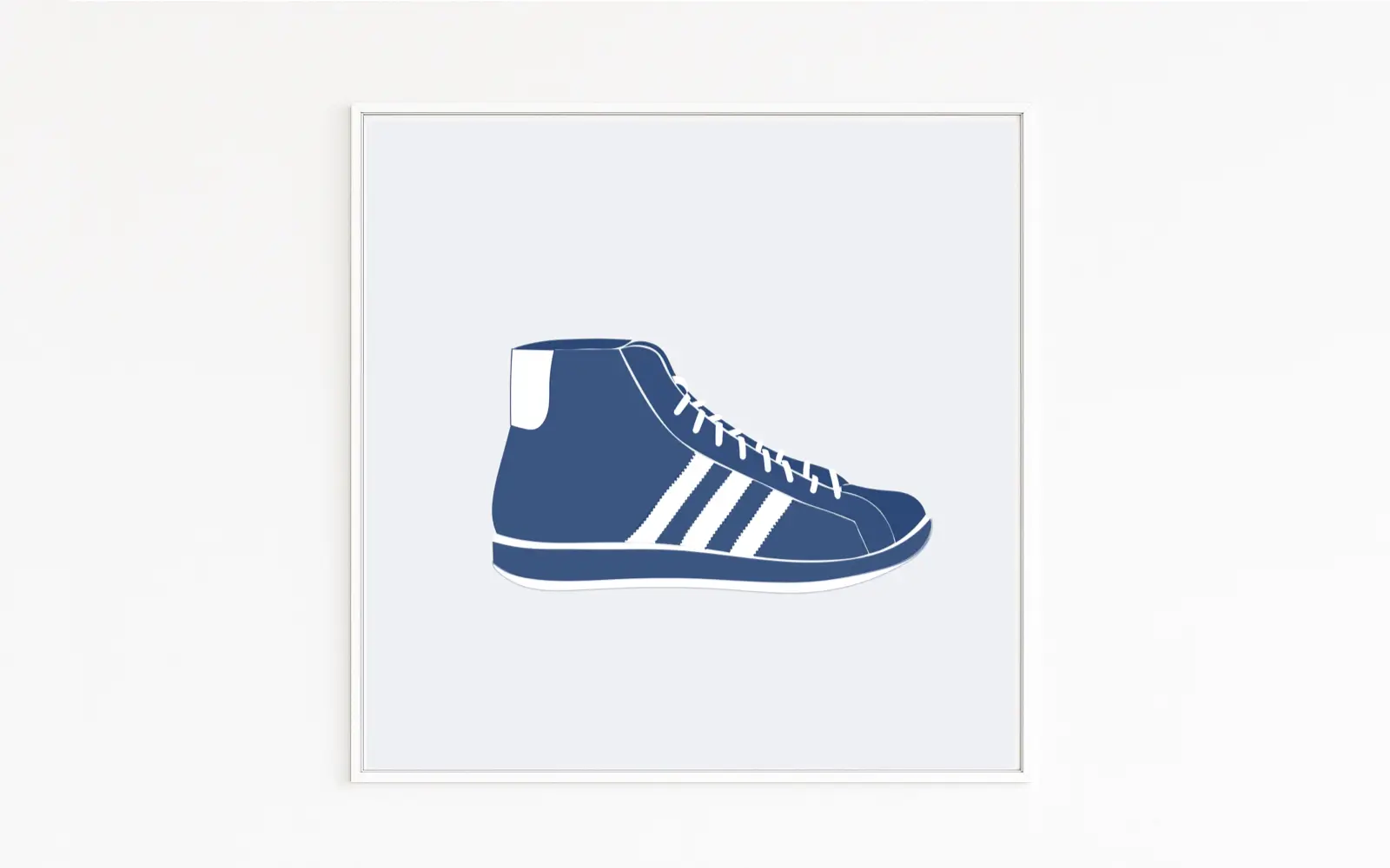 HIGH TOP zeigt einen minimalistischen Adidas-Original-High-Top-Sneaker der 1980er-Jahre. Zuerst eroberten sie die Basketballplätze, dann die Schulhöfe, prägten eine Jugendkultur und markierten den Beginn der Sneaker-Ära. Kunst der positiven Erinnerungen.