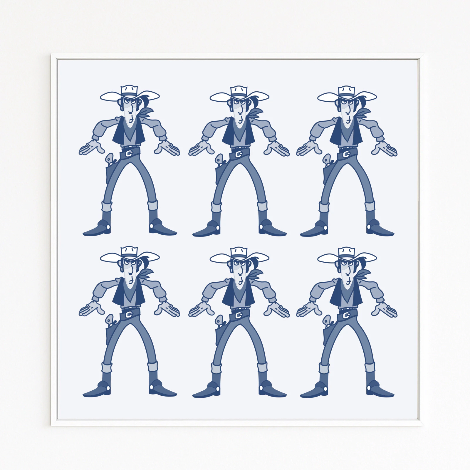 Lucky Luke in der Pose eines Westernhelden. Eine Warhol-Stil-Parodie einer Popikone. Comic-Mythos mit Humor. Fine-Art-Print.