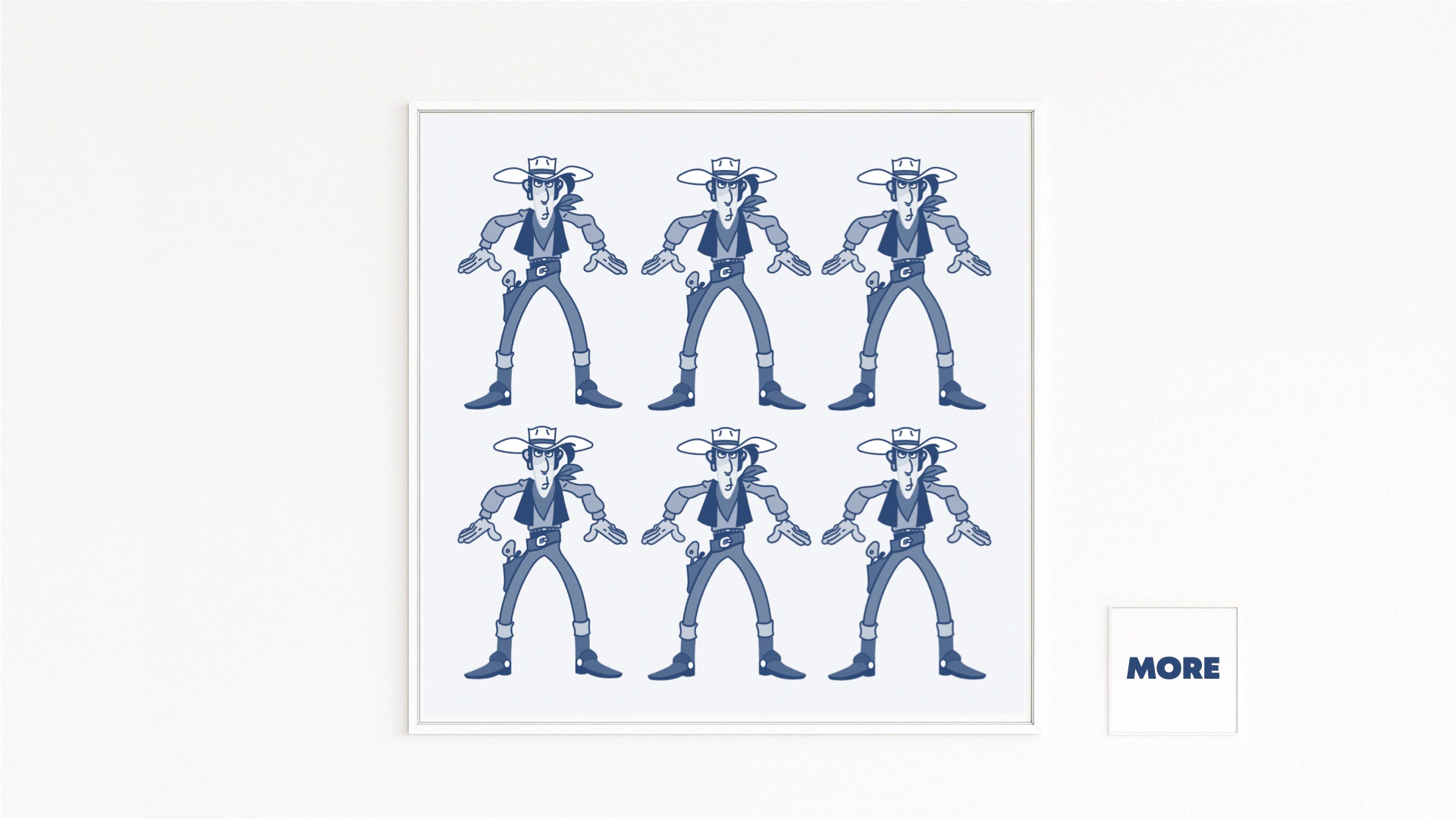 Lucky Luke in a Western-hero pose. A Warhol-style parody of a pop icon. Comic myth with humor. fine art print.