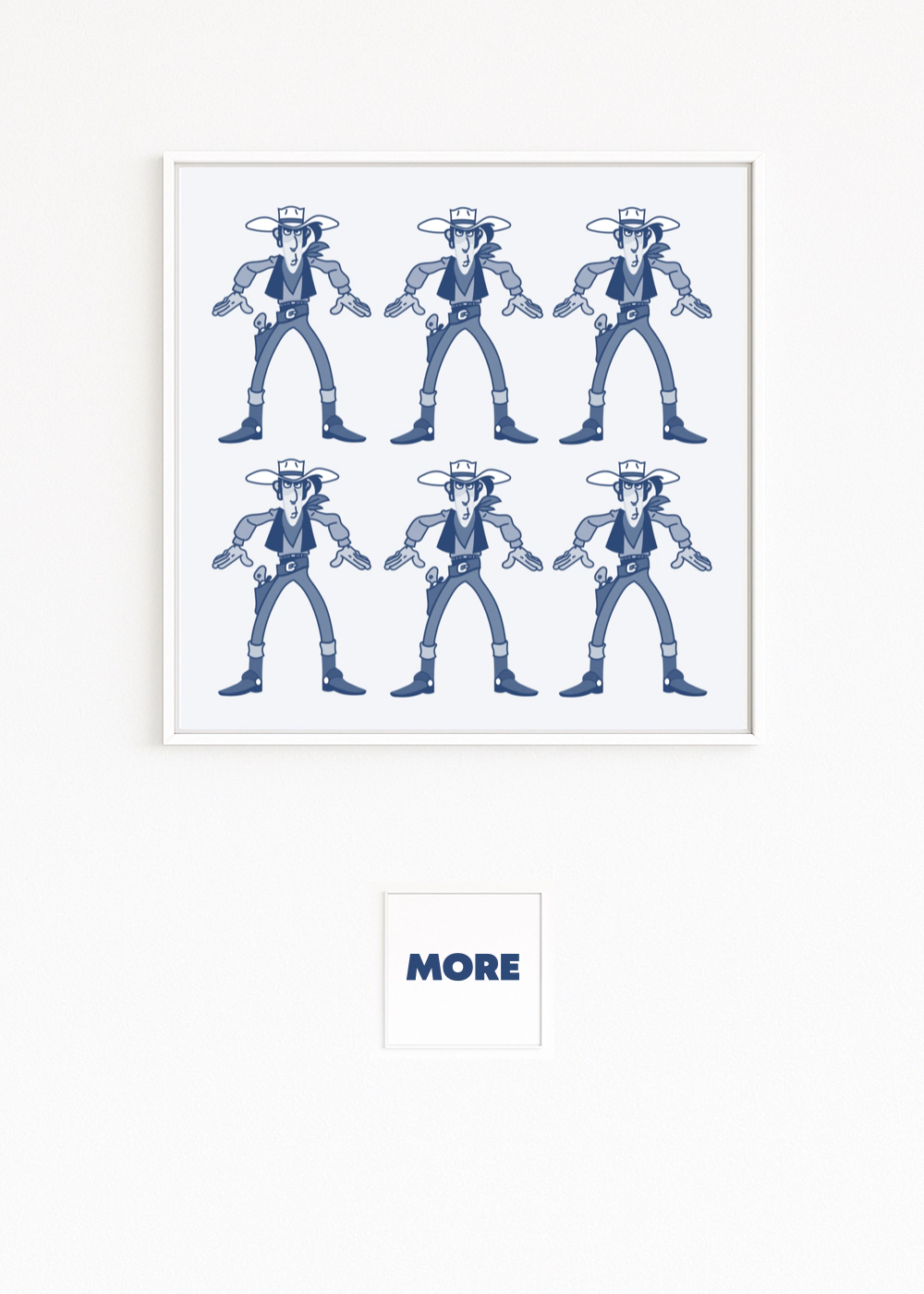 Lucky Luke in a Western-hero pose. A Warhol-style parody of a pop icon. Comic myth with humor. fine art print.