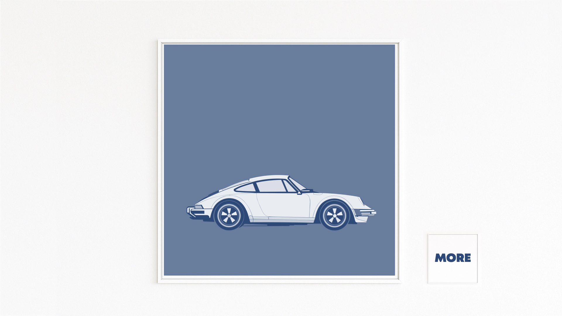 911 zeigt die präzise Seitenansicht eines klassischen Porsche 911 Carrera in kühlen Blautönen: Fastback-Silhouette, betonte Radhäuser und Fuchs-Felgen. Eleganz ohne Lärm, zeitlos und klar.