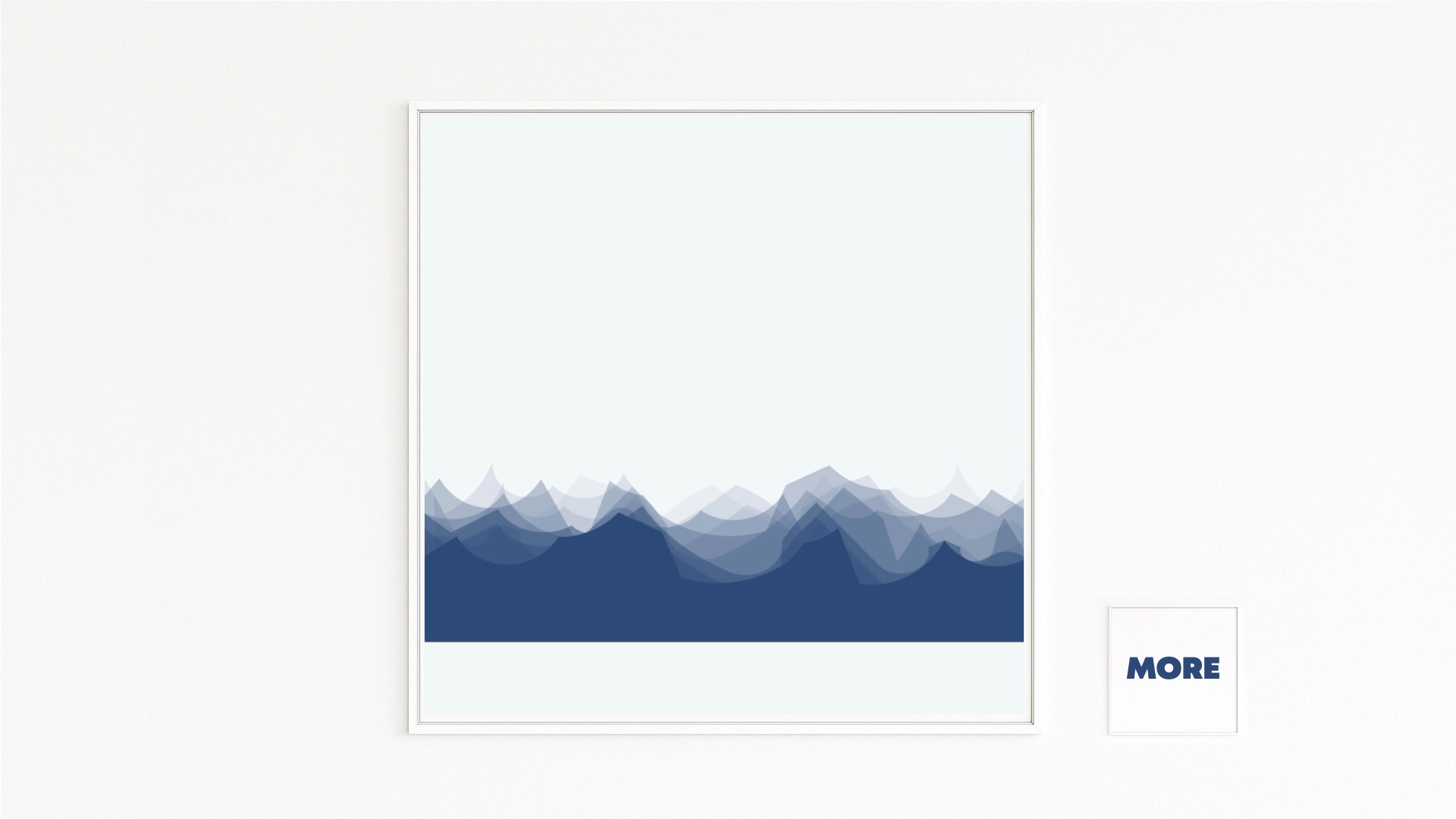 ALPEN: reduzierte Gebirgssilhouette in Blautönen; transparente Schichten erzeugen Tiefe und Ferne, ruhige Atmosphäre, Kunst, Kunstserie, Kunstdruck