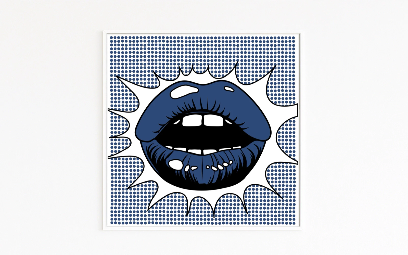 Lips. A motif from pop art culture. A sensual mouth in comic style. Fine art.