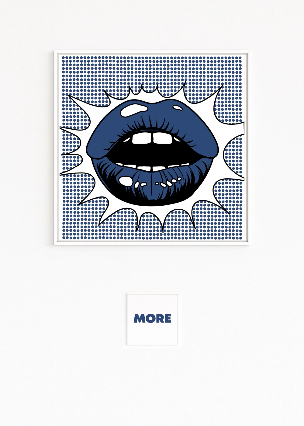 Lips. A motif from pop art culture. A sensual mouth in comic style. Fine art.