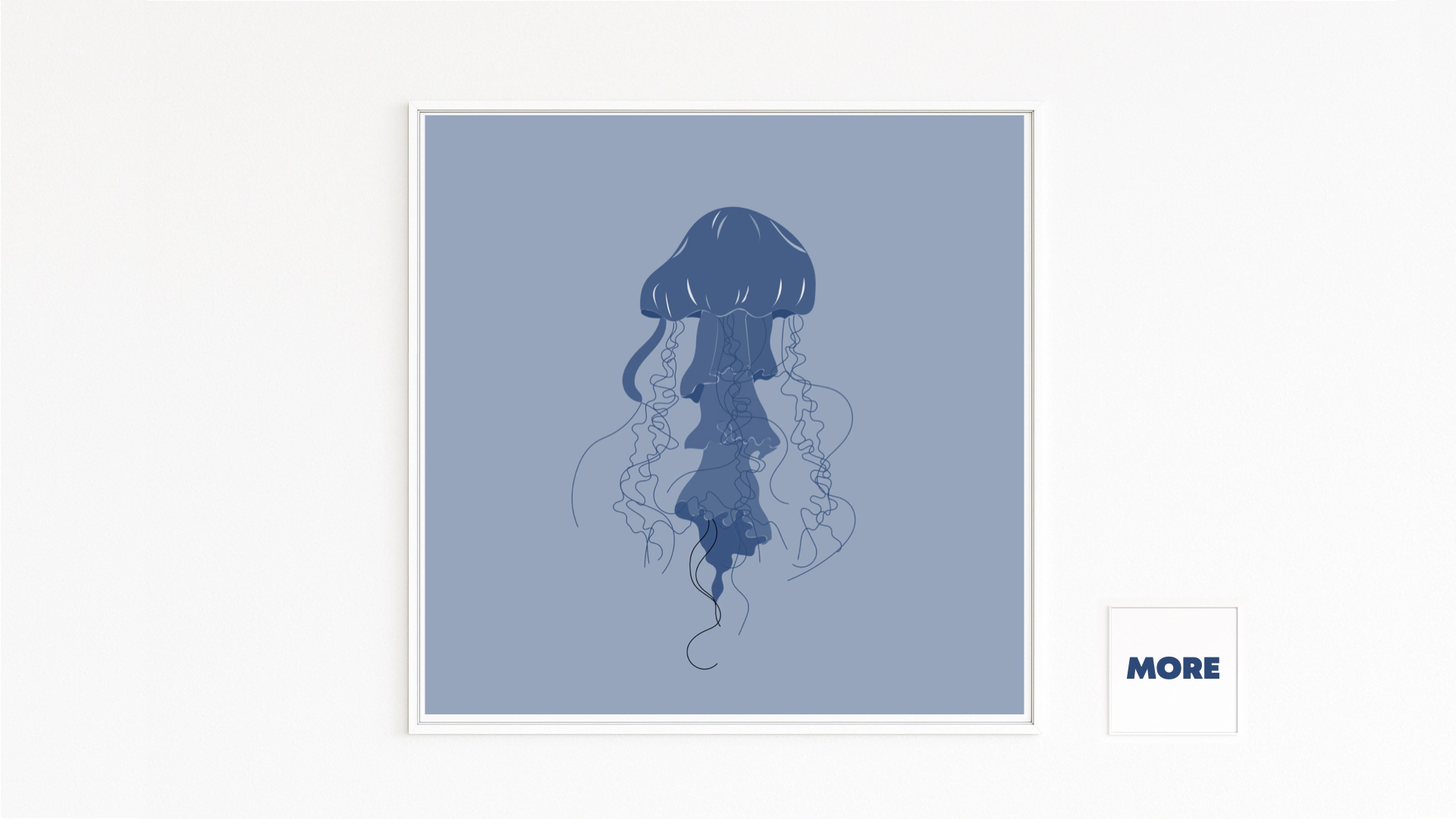 Medusa. Schwebende Qualle. Lange Tentakel. Blaues Meer. Unterwasserwelt. Fine Art Kunstdruck.