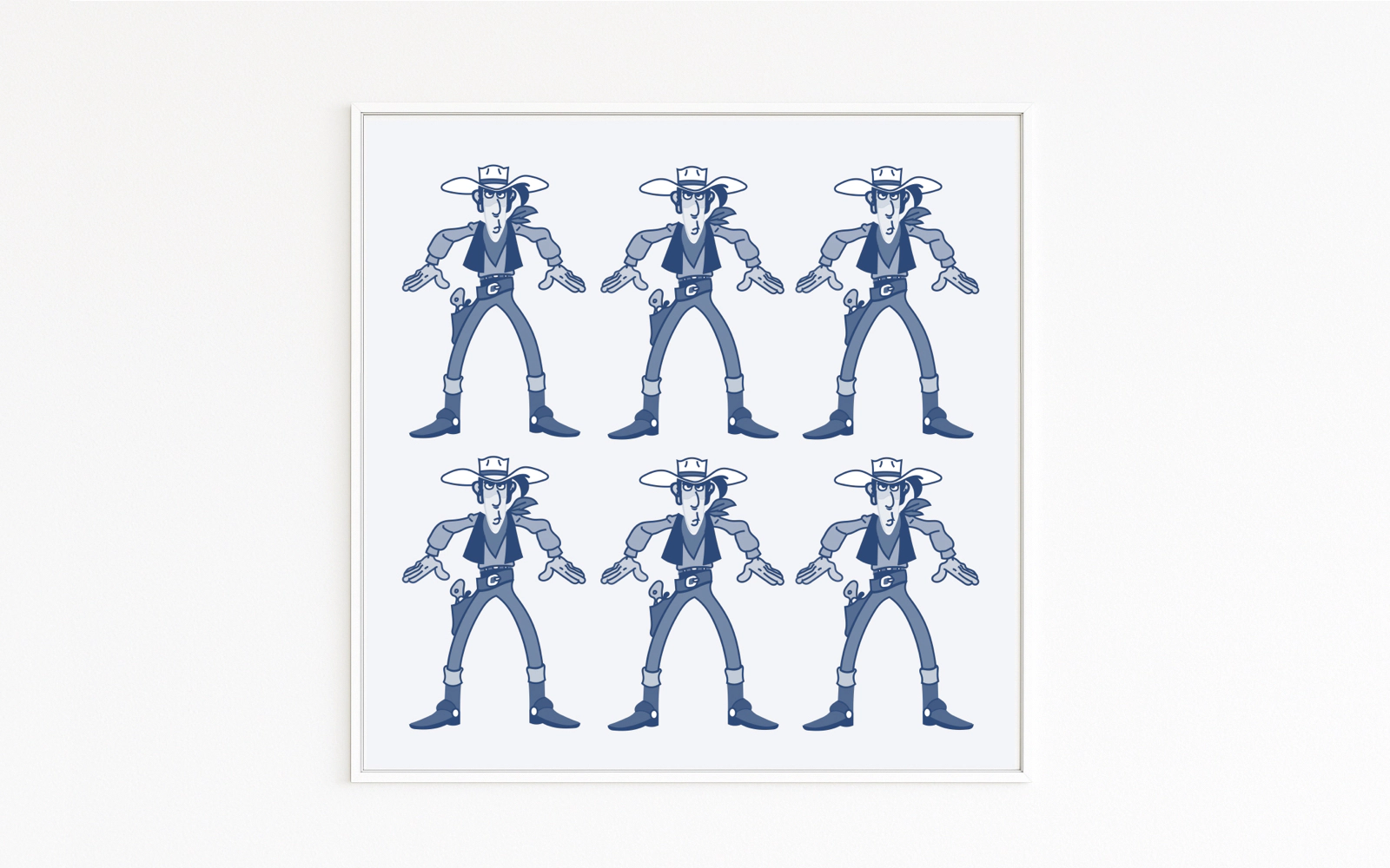 Lucky Luke in a Western-hero pose. A Warhol-style parody of a pop icon. Comic myth with humor. fine art print.