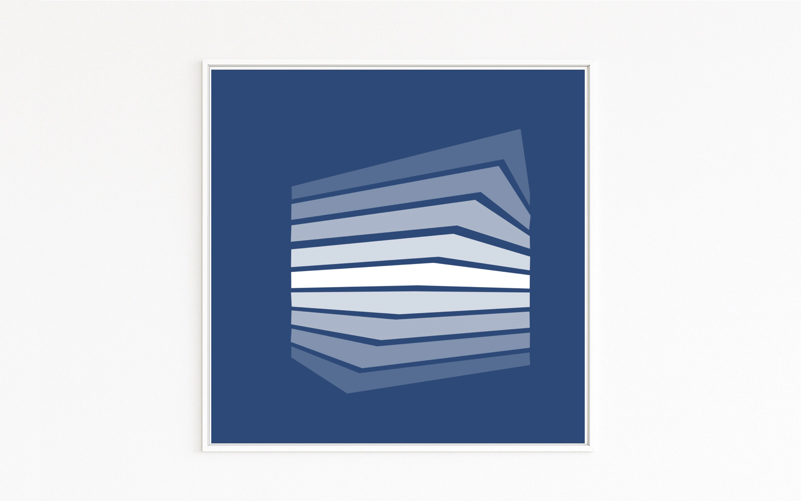 TURN. Modern architectural object. Tilting blue planes. Symmetrical layers. Geometric form. 