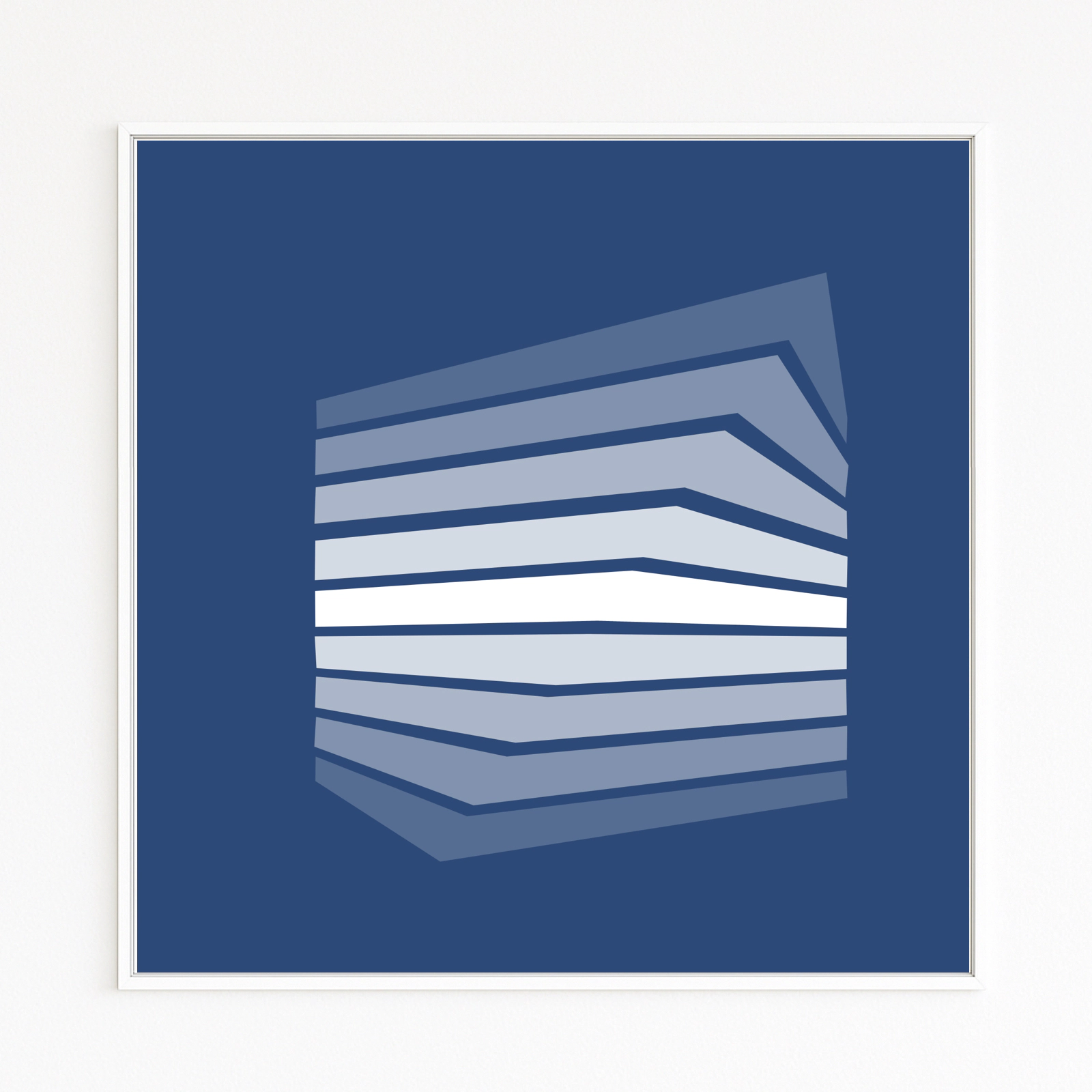 TURN. Modern architectural object. Tilting blue planes. Symmetrical layers. Geometric form. 