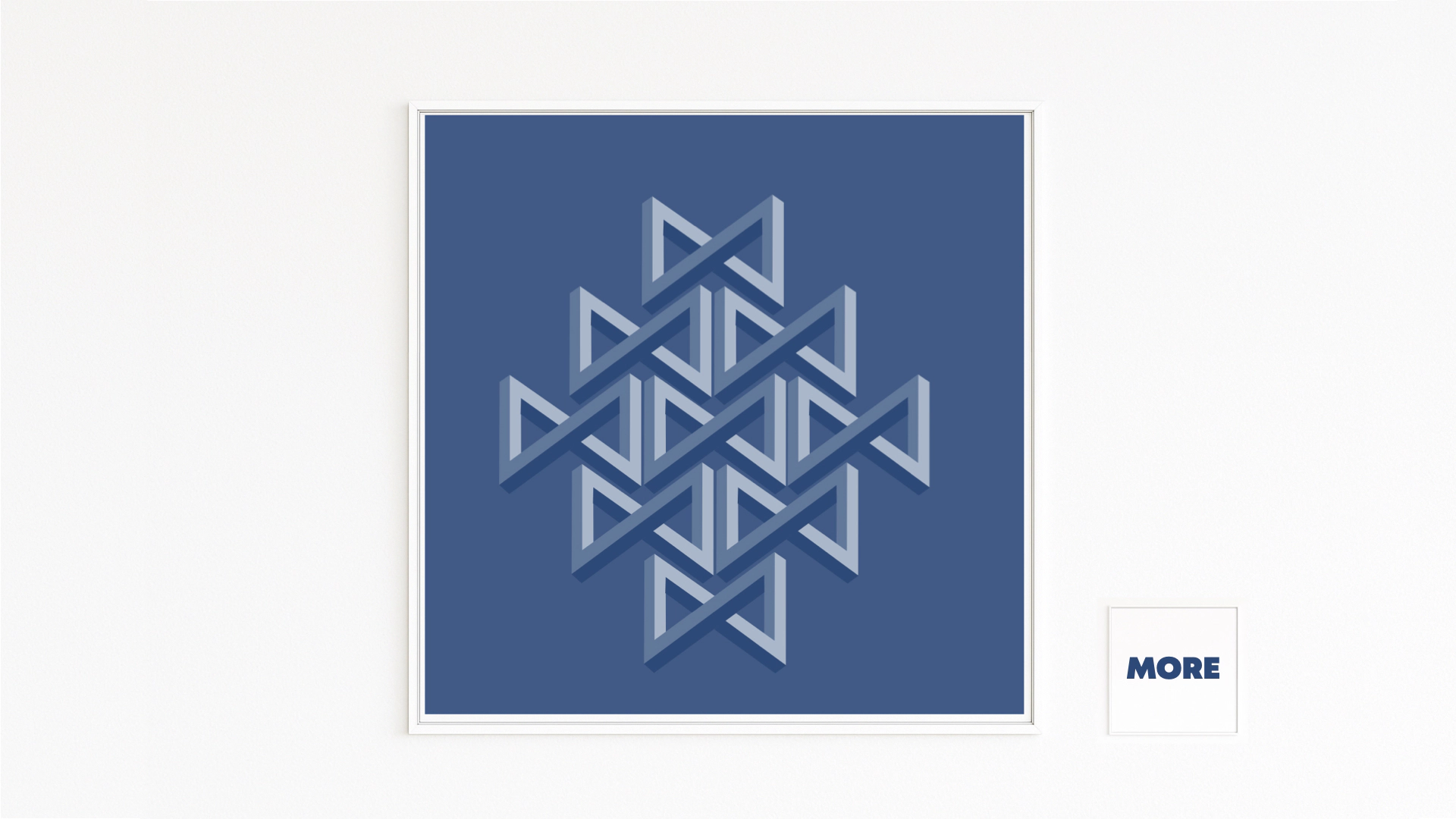 SPACE arranges interlocking triangular frames into a floating object. Isometric edges with light and shadow create depth, clear geometric forms, and a calm rhythm.