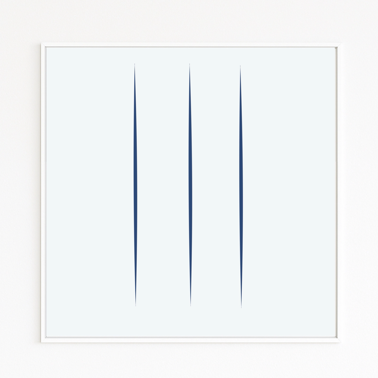 FONTANA INJURY, Minimal blue surface with three vertical slashes; homage to Lucio Fontana. Fine Art print on Hahnemühle, Alu-Dibond, white frame with shadow gap. FONTANA INJURY, Minimal blue surface with three vertical slashes; homage to Lucio Fontana. Fine Art print on Hahnemühle, Alu-Dibond, white frame with shadow gap.