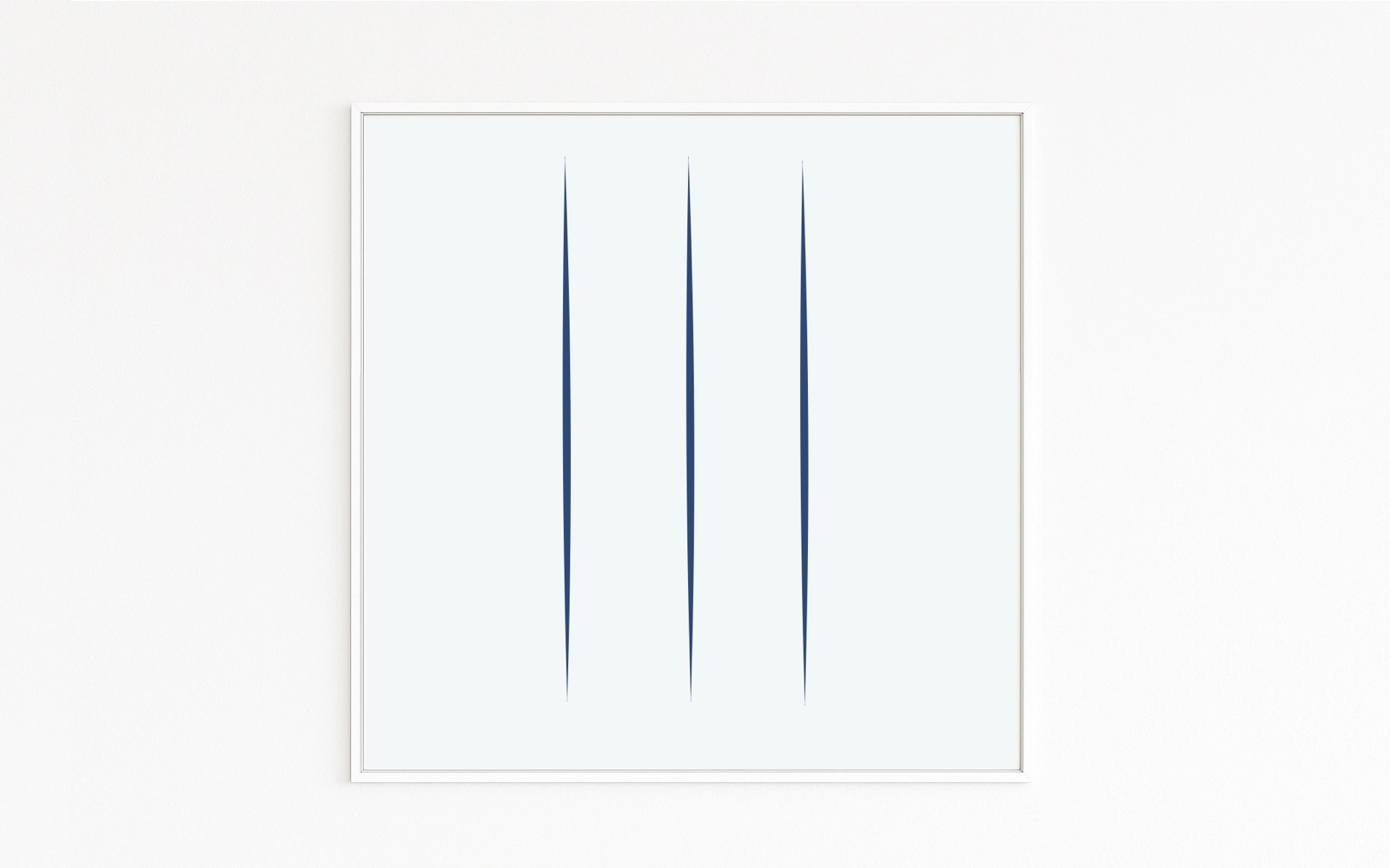 FONTANA INJURY, Minimal blue surface with three vertical slashes; homage to Lucio Fontana. Fine Art print on Hahnemühle, Alu-Dibond, white frame with shadow gap. FONTANA INJURY, Minimal blue surface with three vertical slashes; homage to Lucio Fontana. Fine Art print on Hahnemühle, Alu-Dibond, white frame with shadow gap.