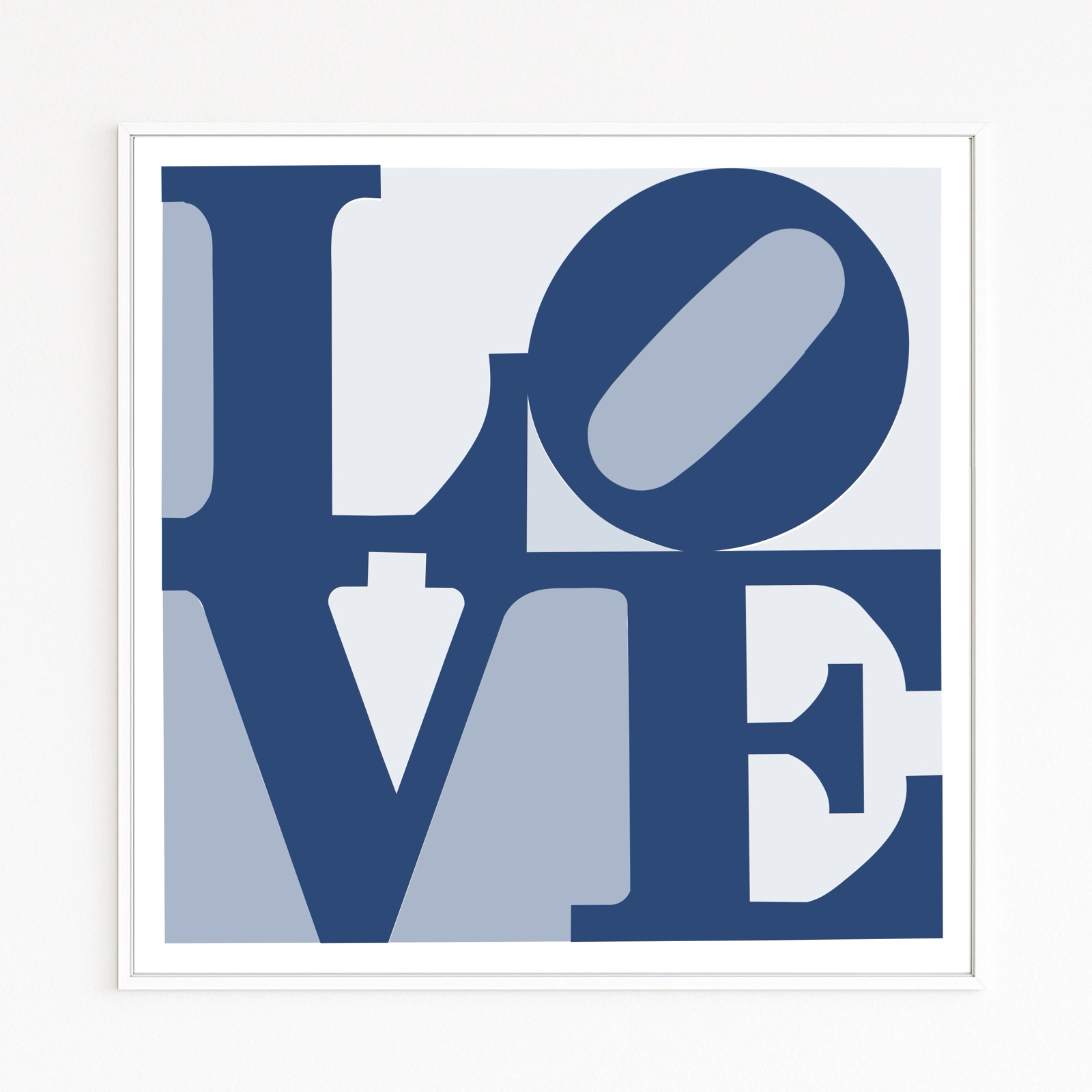 INDIANA INSPIRATION: LOVE motif in blue tones, iconic and timeless. Hahnemühle/Alu-Dibond fine art print, white framed, buy online. INDIANA INSPIRATION: LOVE motif in blue tones, iconic and timeless. Hahnemühle/Alu-Dibond fine art print, white framed, buy online.