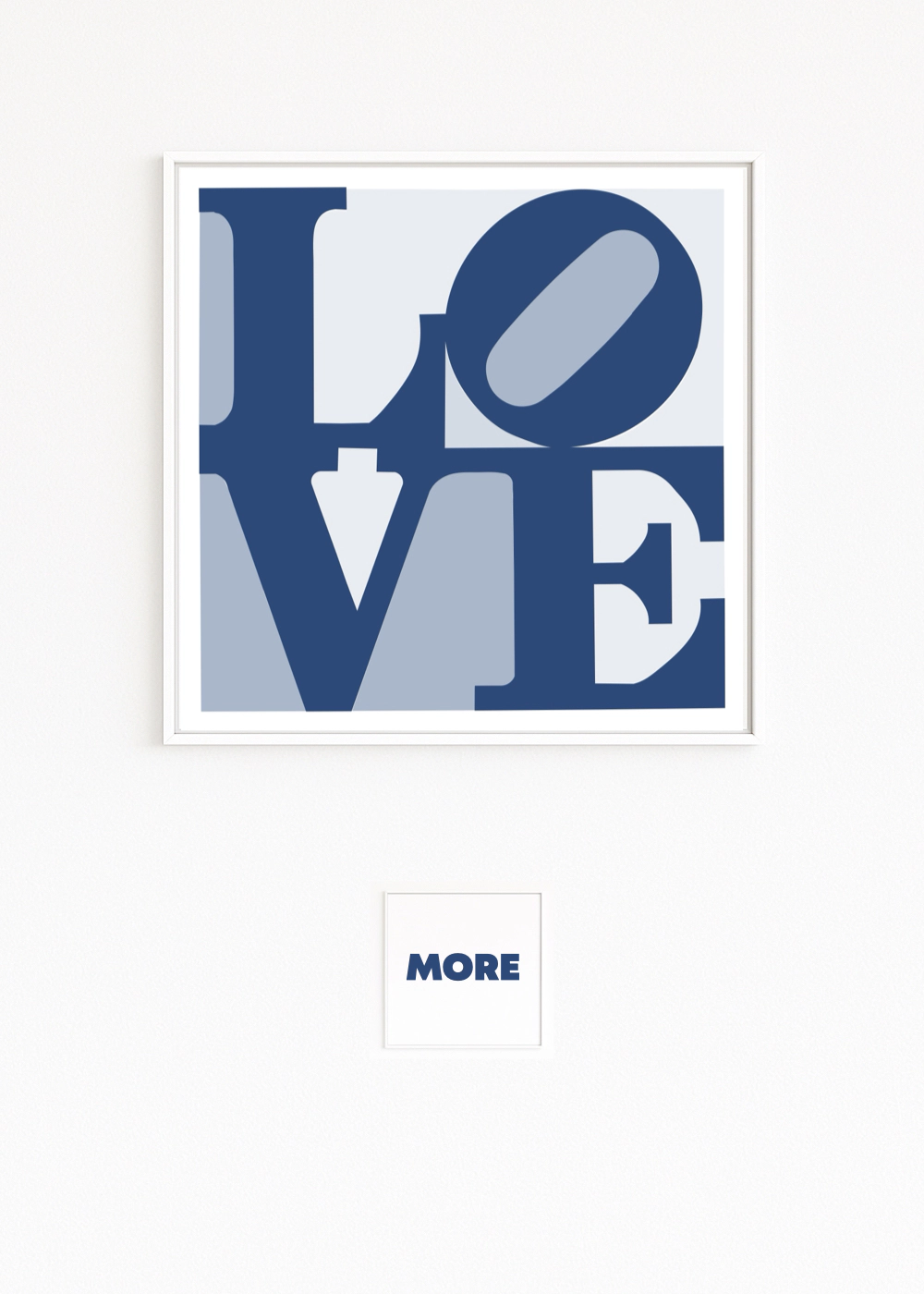 INDIANA INSPIRATION: LOVE motif in blue tones, iconic and timeless. Hahnemühle/Alu-Dibond fine art print, white framed, buy online.