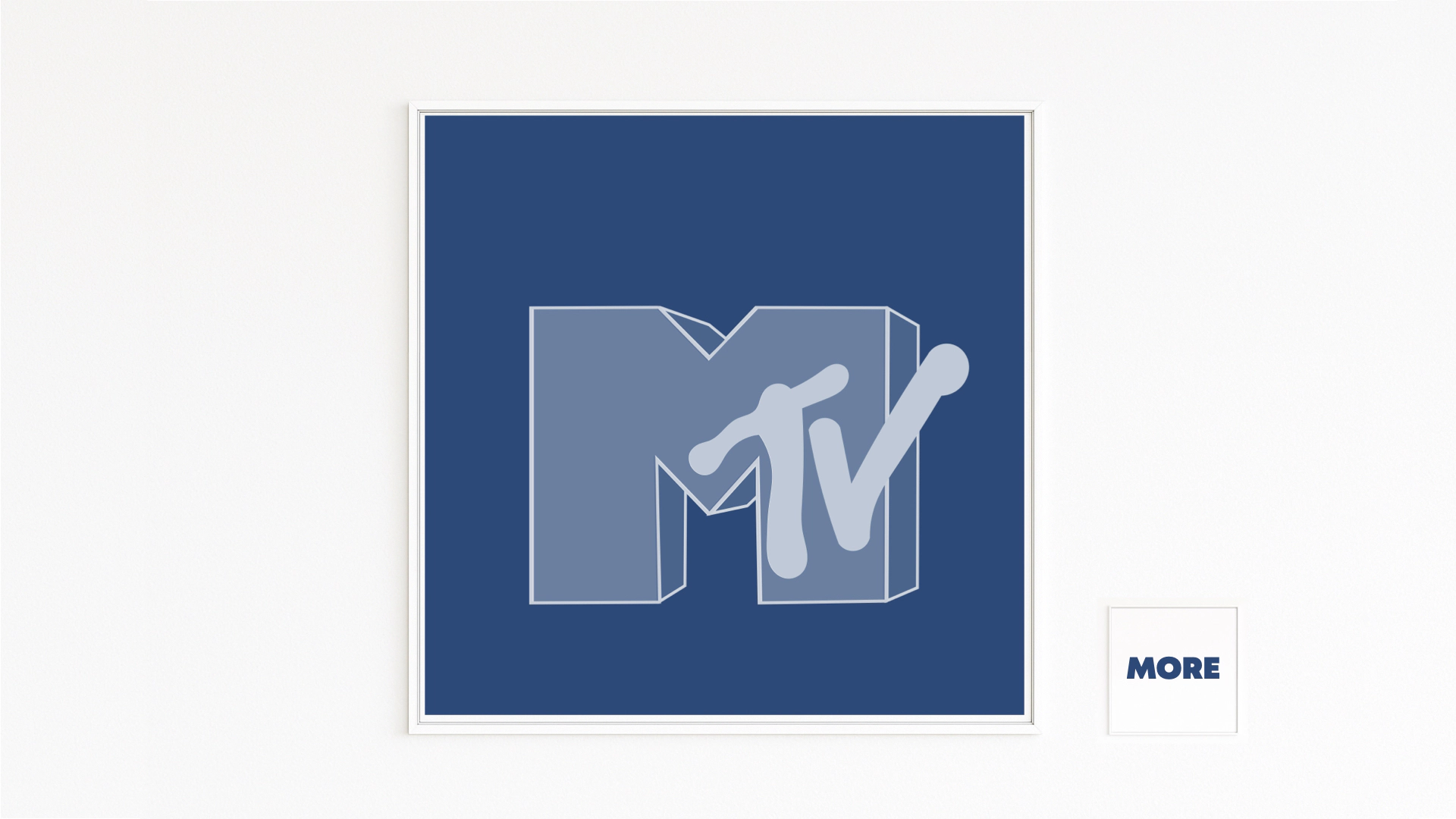 MTV in blue: stylised homage to 80s/90s pop culture and the music-video era. Fine art print on Hahnemühle/Alu-Dibond, white framed, buy direct.