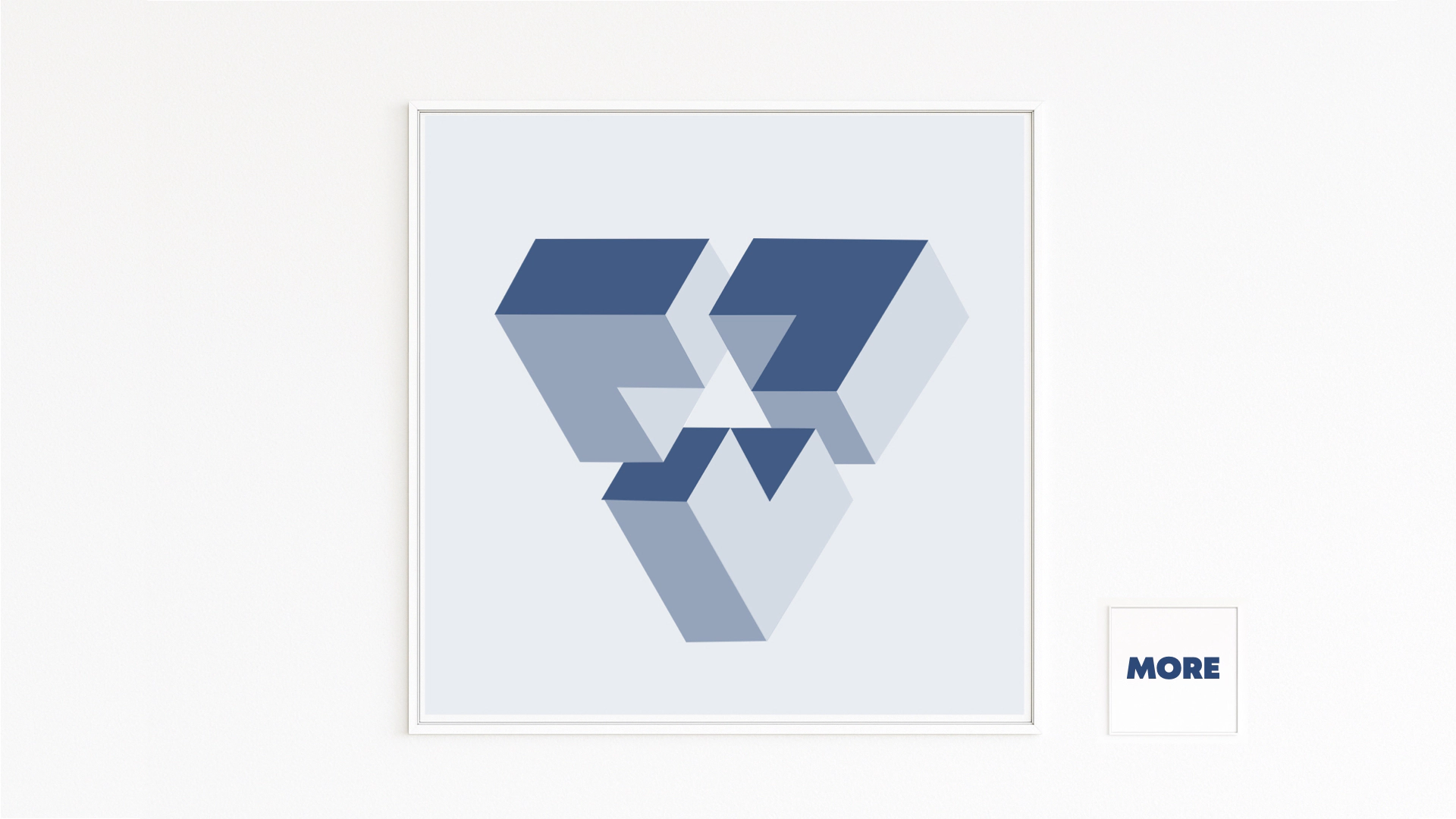 IRRITATION - Isometric, offset cuboids in blue; tilting edges create an optical illusion with light–shadow depth, a modern fine art print. Order Online direct