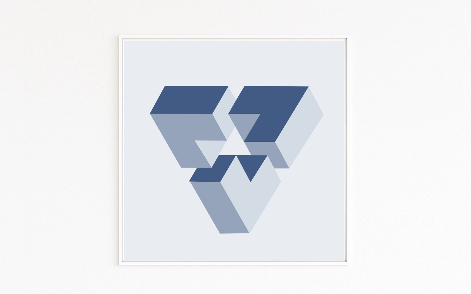IRRITATION - Isometric, offset cuboids in blue; tilting edges create an optical illusion with light–shadow depth, a modern fine art print. Order Online direct