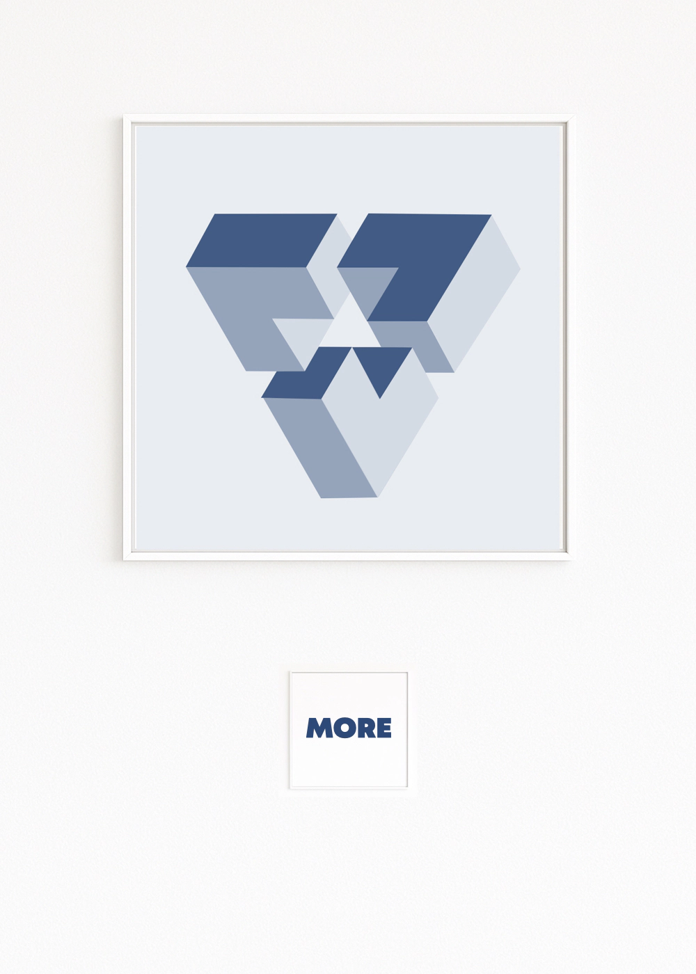 IRRITATION - Isometric, offset cuboids in blue; tilting edges create an optical illusion with light–shadow depth, a modern fine art print. Order Online direct