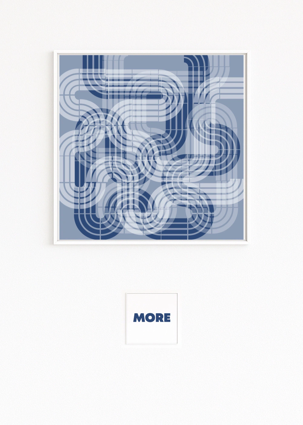 Abstract artwork RACE: layered, curved paths and arcs in blue tones with grid, dynamism, speed and flow as a fine-art print. Buy only Online direct. Online Art Shop