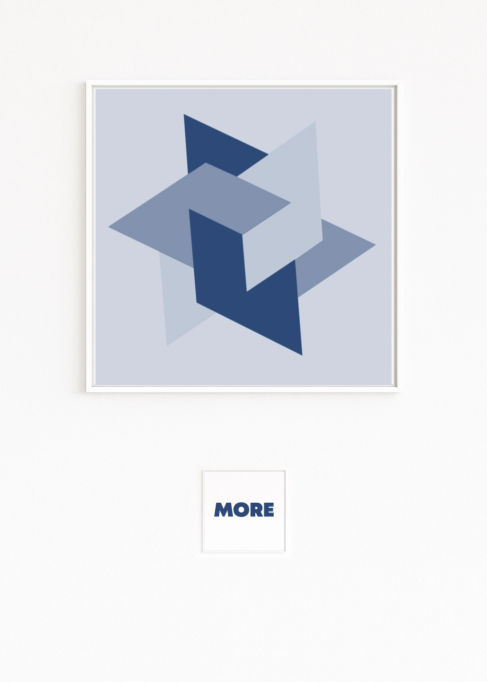 LEVEL zeigt verschobene, überlagerte Flächen in Blau – klare Kanten, Schatten, räumliche Tiefe. Abstrakte Geometrie als Symbol für Fortschritt und neue Ebenen. Als hochwertig gerahmter Fine Art Print direkt kaufen.