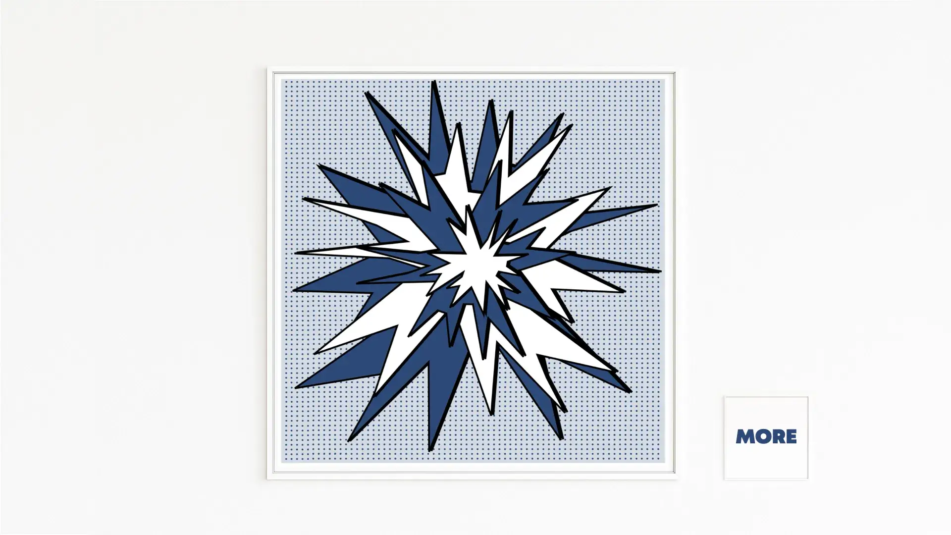 EXPLOSION | Zeigt einen blauen Knall im Pop-Art-Stil | Ein Comic-Stil-Moment eingefrorener Entladung | Digitale Kunst bequem online bestellen und ein hochwertig gerahmtes und gedrucktes modernes Kunstwerk erhalten