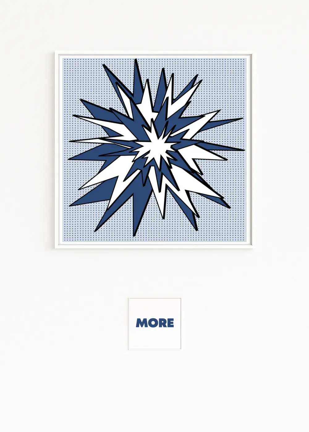 EXPLOSION | Zeigt einen blauen Knall im Pop-Art-Stil | Ein Comic-Stil-Moment eingefrorener Entladung | Digitale Kunst bequem online bestellen und ein hochwertig gerahmtes und gedrucktes modernes Kunstwerk erhalten