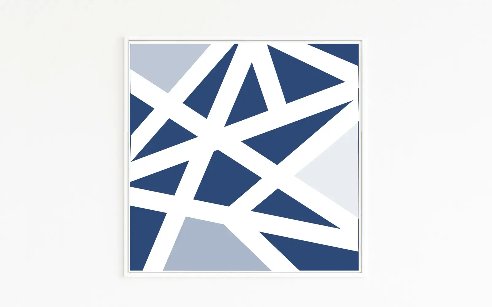 CROSSING | The artwork from the series presents a network of intersecting lines and sharp-edged forms in deep blue | White negative spaces act like light, encounter, and movement | A modern, abstract collection of conceptual art. CROSSING | The artwork from the series presents a network of intersecting lines and sharp-edged forms in deep blue | White negative spaces act like light, encounter, and movement | A modern, abstract collection of conceptual art.