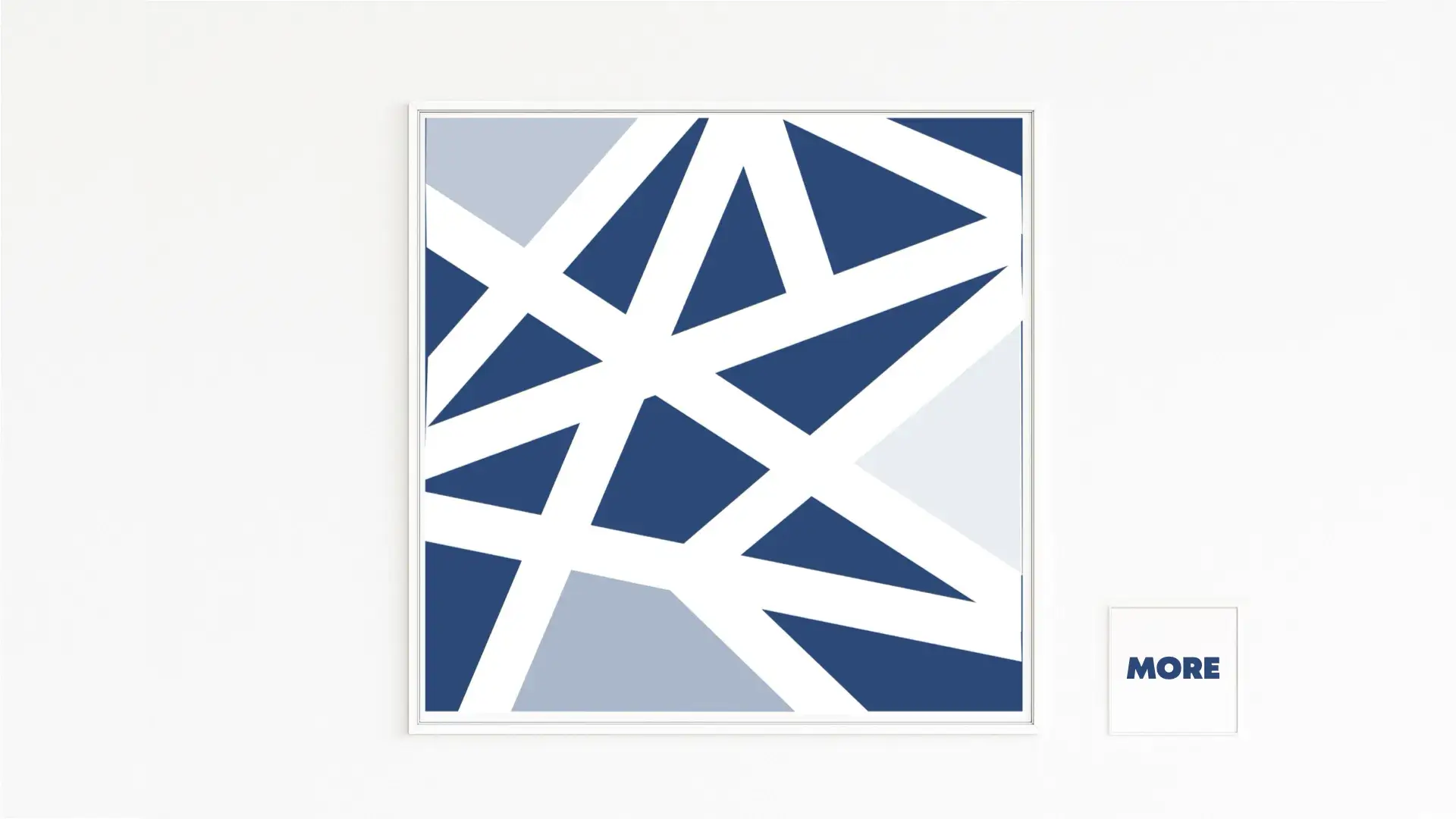 KREUZEN | Das Bild aus der Serie zeigt ein Netz kreuzender Linien und scharfkantiger Formen in tiefem Blau | Weiße Zwischenräume wirken wie Licht, Begegnung und Bewegung | Moderne, abstrakte Sammlung konzeptioneller Kunst.