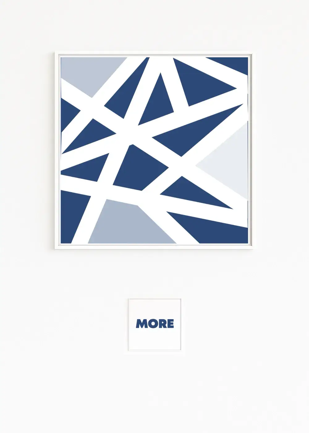 KREUZEN | Das Bild aus der Serie zeigt ein Netz kreuzender Linien und scharfkantiger Formen in tiefem Blau | Weiße Zwischenräume wirken wie Licht, Begegnung und Bewegung | Moderne, abstrakte Sammlung konzeptioneller Kunst.