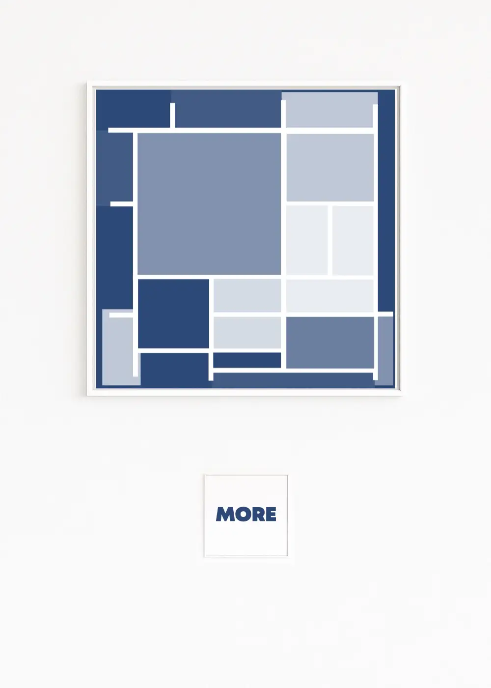 MONDRIAN INSPIRIERT | Aktuelles Kunstwerk aus der blauen, modernen Kunstserie | Rechtecke und Quadrate in Blau- und Blautönen, getrennt durch weiße Linien, formen eine harmonische Komposition | Zeitlose, klassische Abstraktion modern interpretiert | Internet-Ausstellung