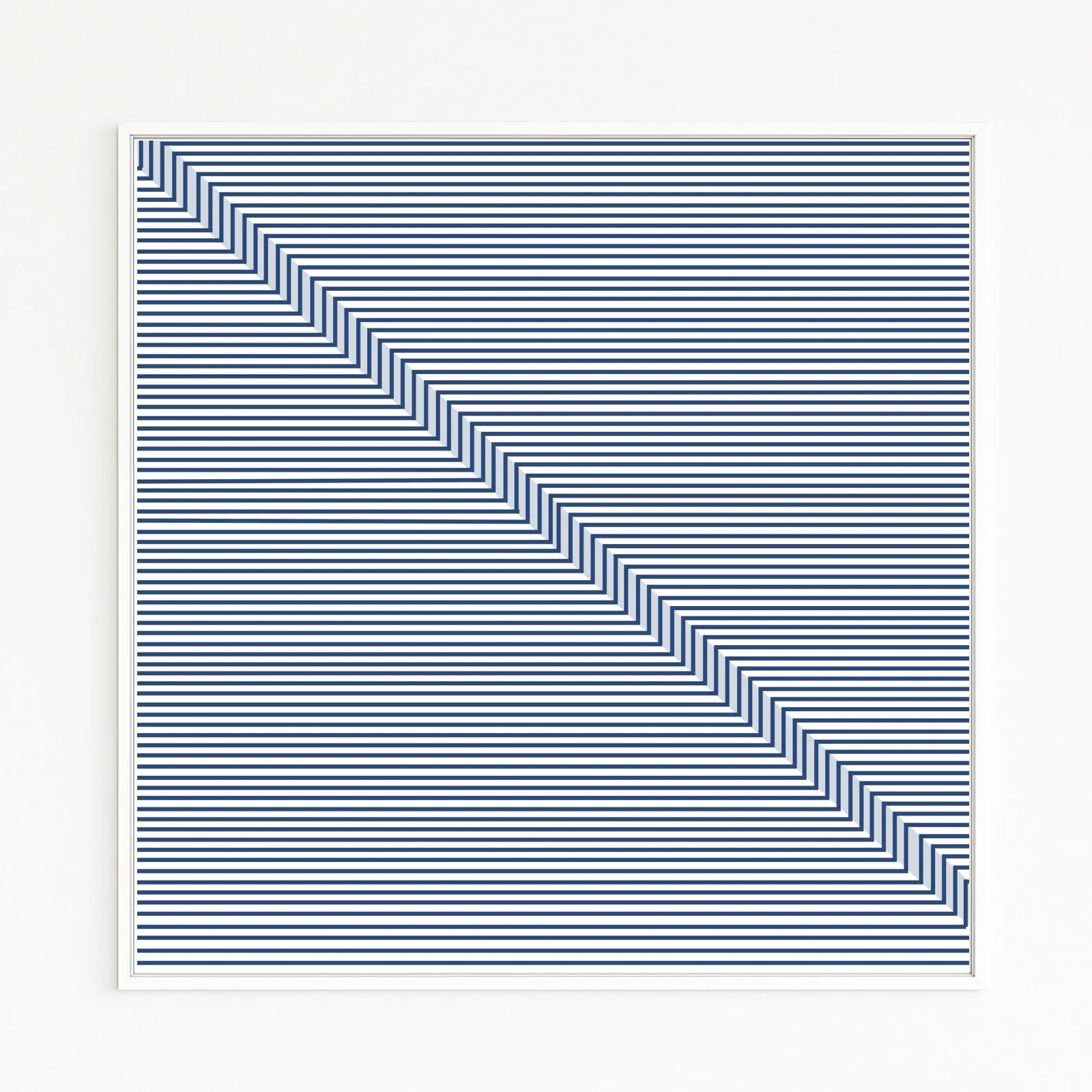 STEP | Horizontal fine blue lines with a diagonal sequence of steps | Valuable artworks for collectors and design lovers | Art with a positive aura
