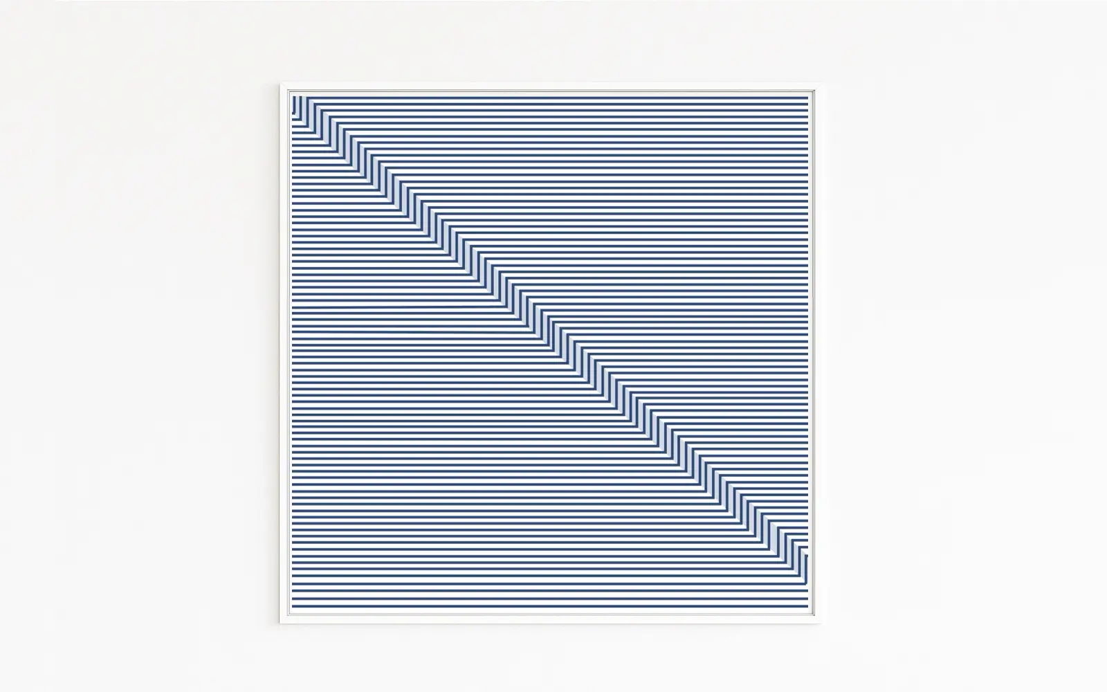 STEP | Horizontal fine blue lines with a diagonal sequence of steps | Valuable artworks for collectors and design lovers | Art with a positive aura