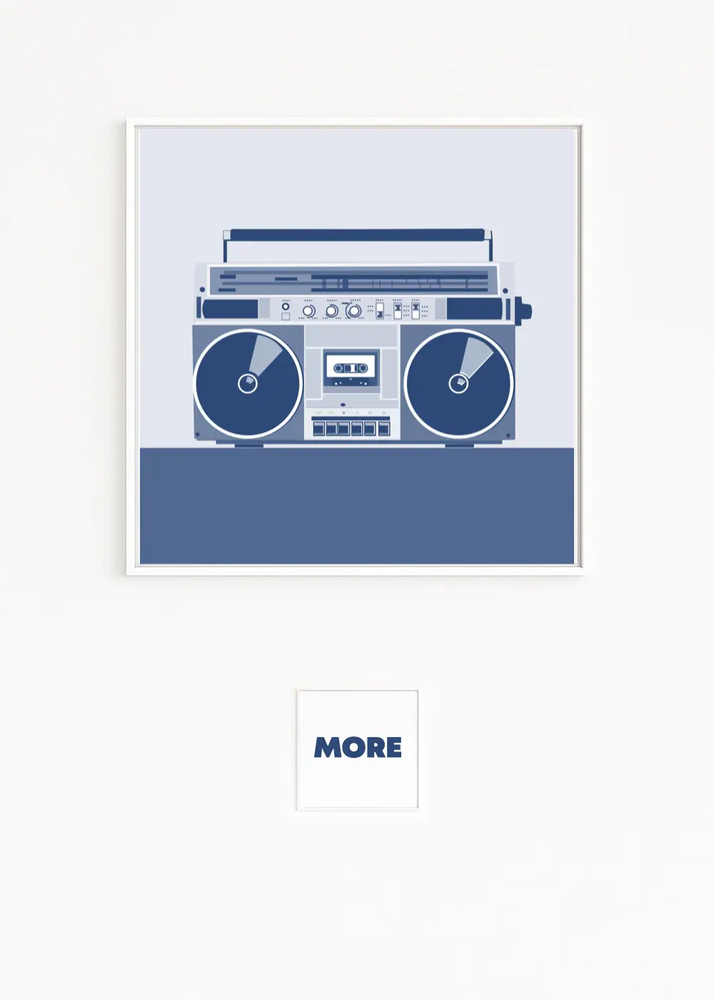 GHETTOBLASTER das Bild aus der blauen Serie zeigt eine ikonische 80er-Ghettoblaster (Boombox) | Kassettendeck, Radio, Regler, große Speaker| Ikonisches Symbol urbaner Jugendkultur, Graffiti, Skateboard, Rap Musik und Breakdance