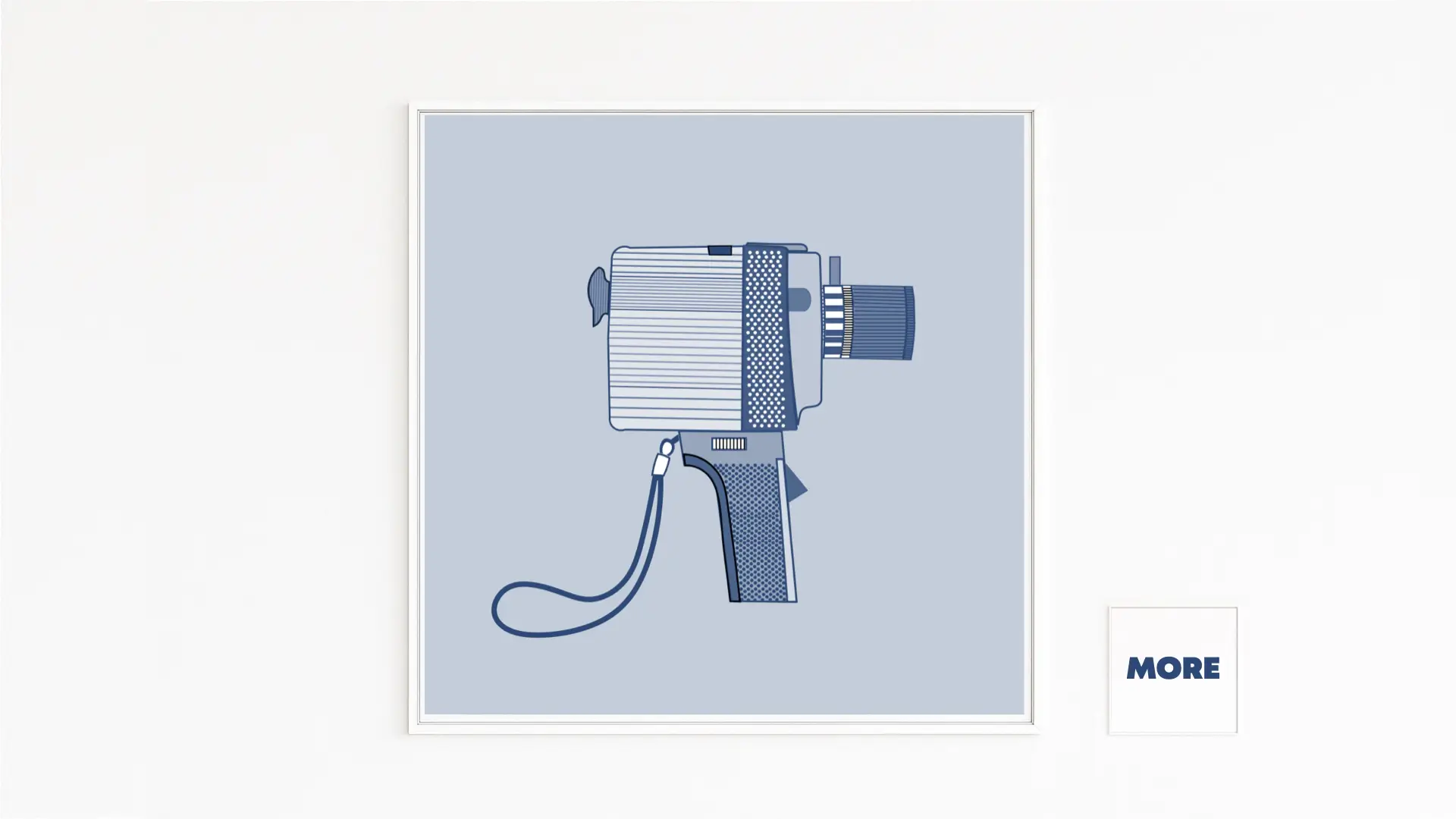 SUPER 8 | Zeigt eine stilisierte Super-8-Kamera in Blautönen | Retro-Produktdesign der 60er- und 70er-Jahre | Individuelles, passendes Bildformat | Bequem direkt beim Künstler online bestelle