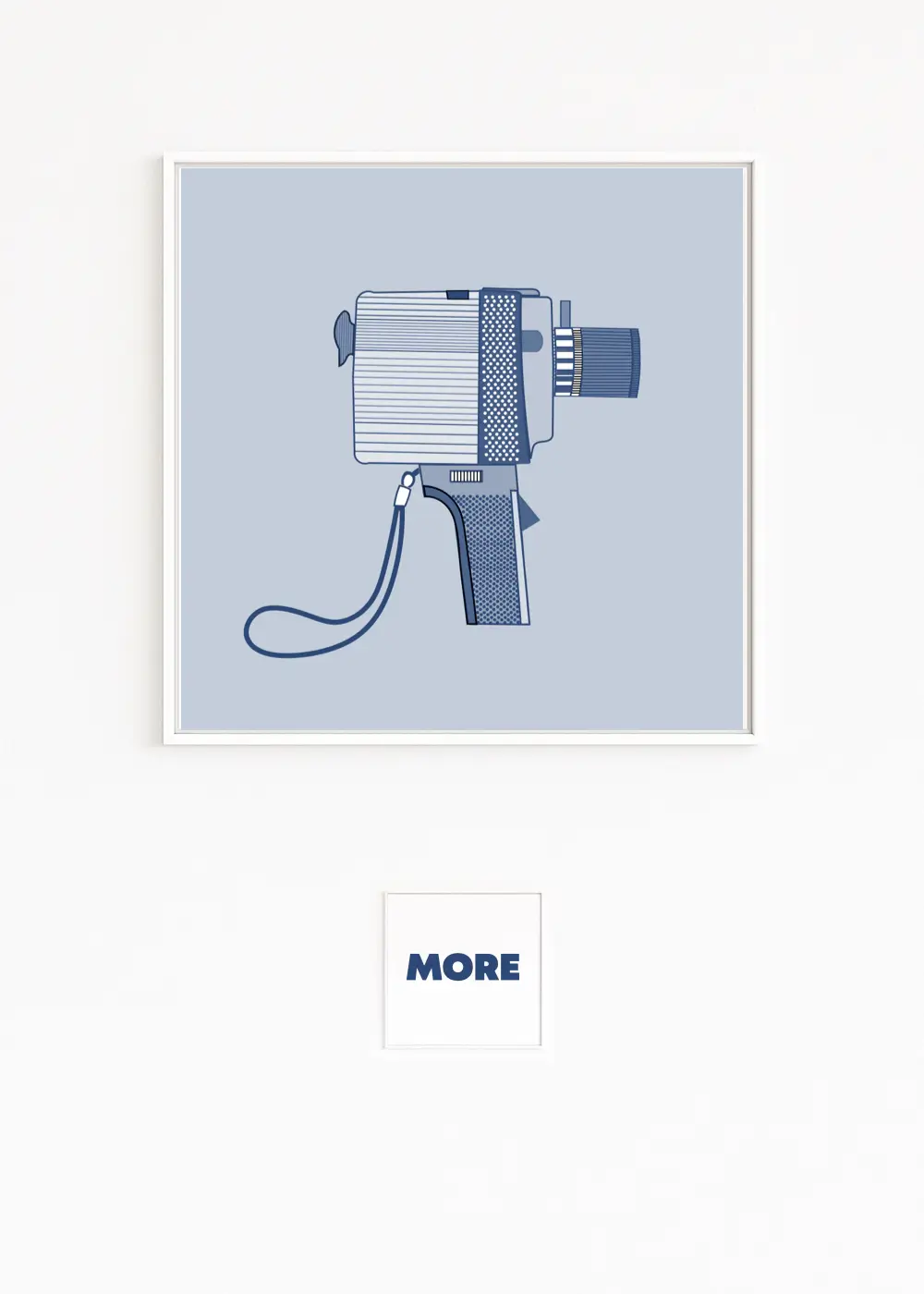 SUPER 8 | Zeigt eine stilisierte Super-8-Kamera in Blautönen | Retro-Produktdesign der 60er- und 70er-Jahre | Individuelles, passendes Bildformat | Bequem direkt beim Künstler online bestelle
