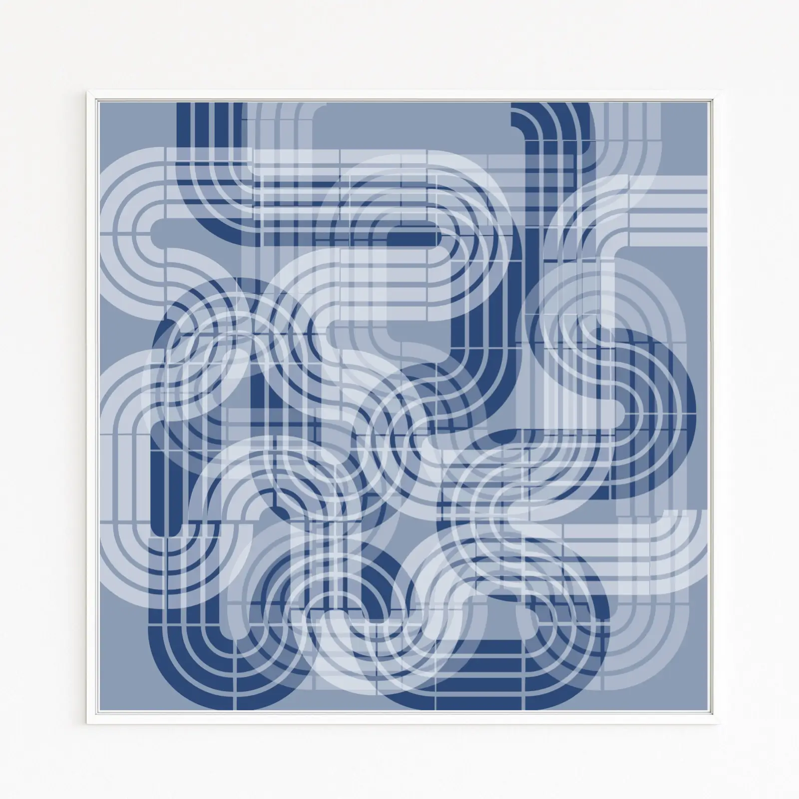 Abstraktes Kunstwerk RACE | Geschwungene Bahnen, Strecken und Kurven | In Blautönen mit Raster | Rennen, Dynamik, Geschwindigkeit| Hochwertiges Fine-Art-Print | Online kaufen