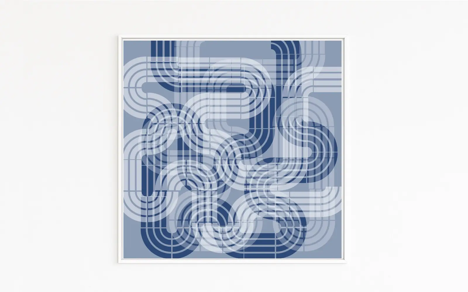 Abstraktes Kunstwerk RACE | Geschwungene Bahnen, Strecken und Kurven | In Blautönen mit Raster | Rennen, Dynamik, Geschwindigkeit| Hochwertiges Fine-Art-Print | Online kaufen