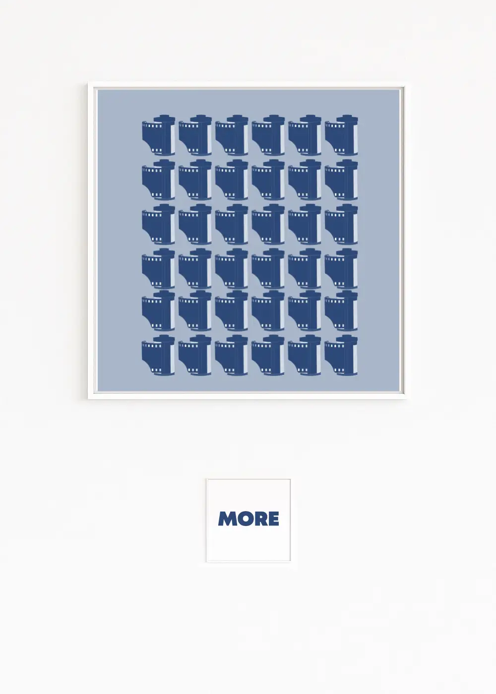 FILM | Blaues Kunstwerk | 25 ikonische 35-mm-Filmpatronen im 5×5-Raster | In satten Blautönen | Kodak-Pop-Art-Hommage an die analoge Fotografie | Direkt Online vom Künstler kaufen