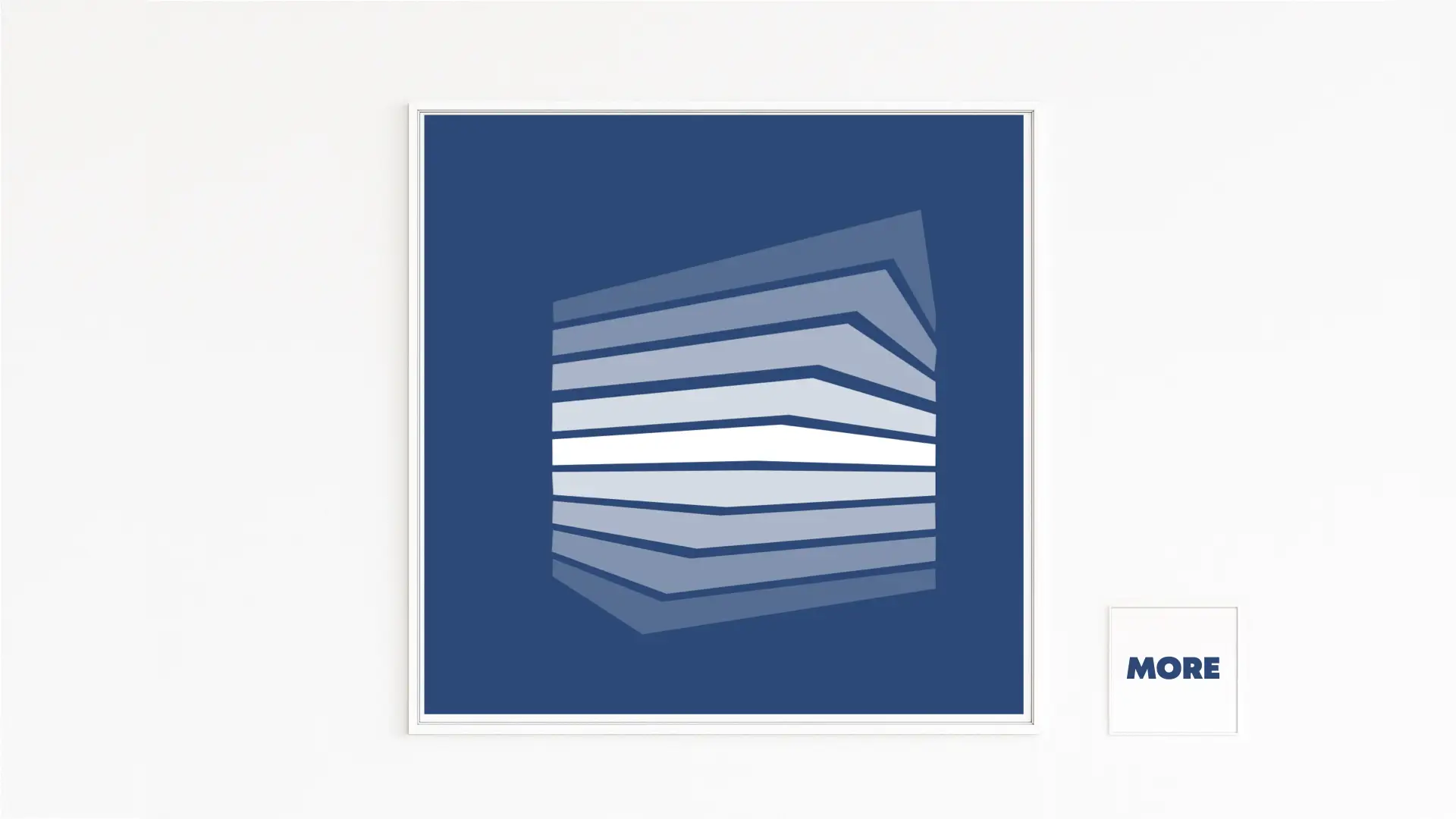 TURN. Kunst mit moderner Architektur. Neigende blaue Ebenen. Geometrischer Körper. Neue ideenreiche, blaue und stilvolle Kunstserie.