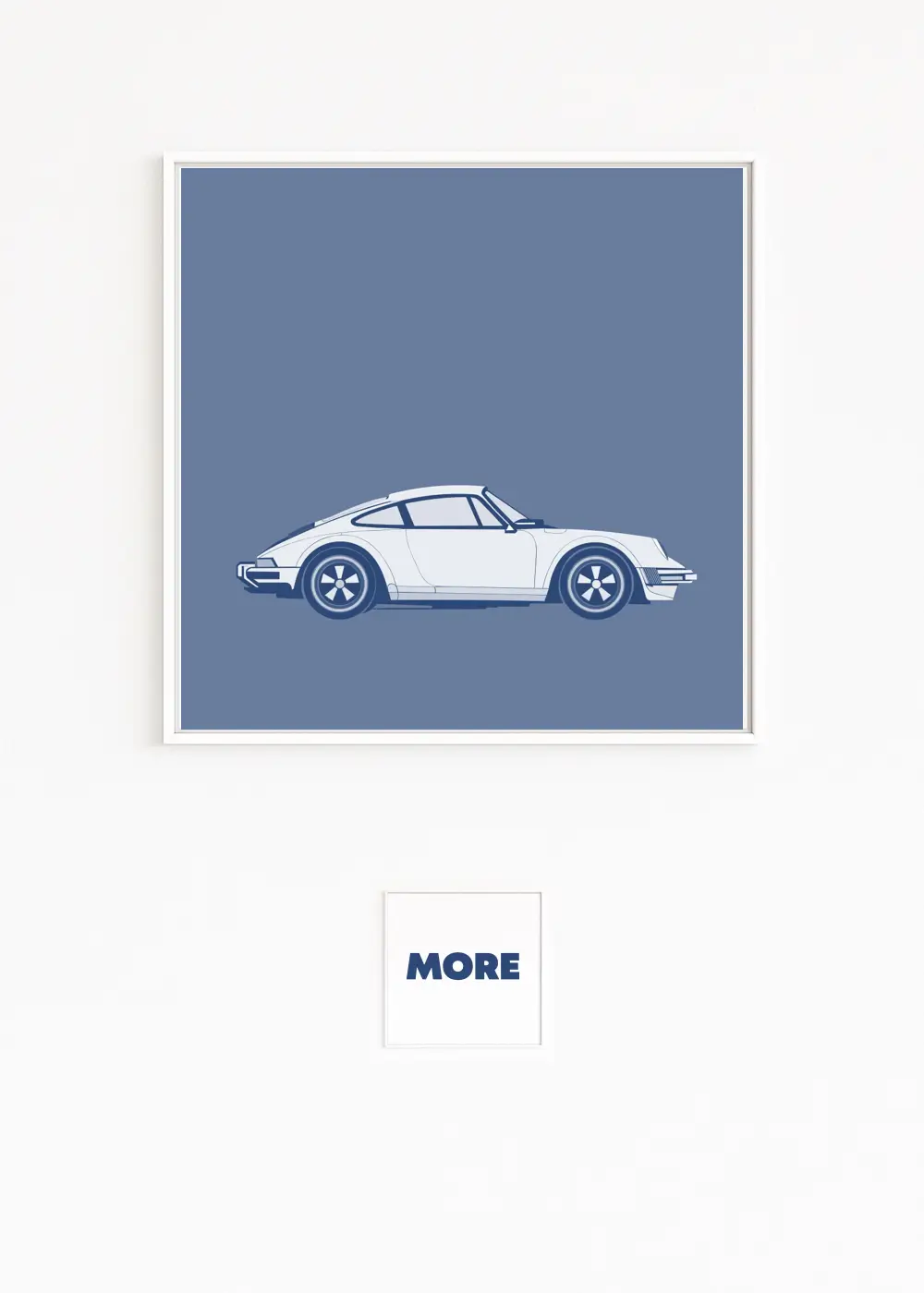 911 das Bild und die Abbildungen zeigen die präzise Seitenansicht eines klassischen Porsche 911 Carrera in kühlen Blautönen | Die Ikone als Fastback-Silhouette, betonte Radhäuser und Fuchs-Felge | Der letzte luftgekühlte Design-Klassikers